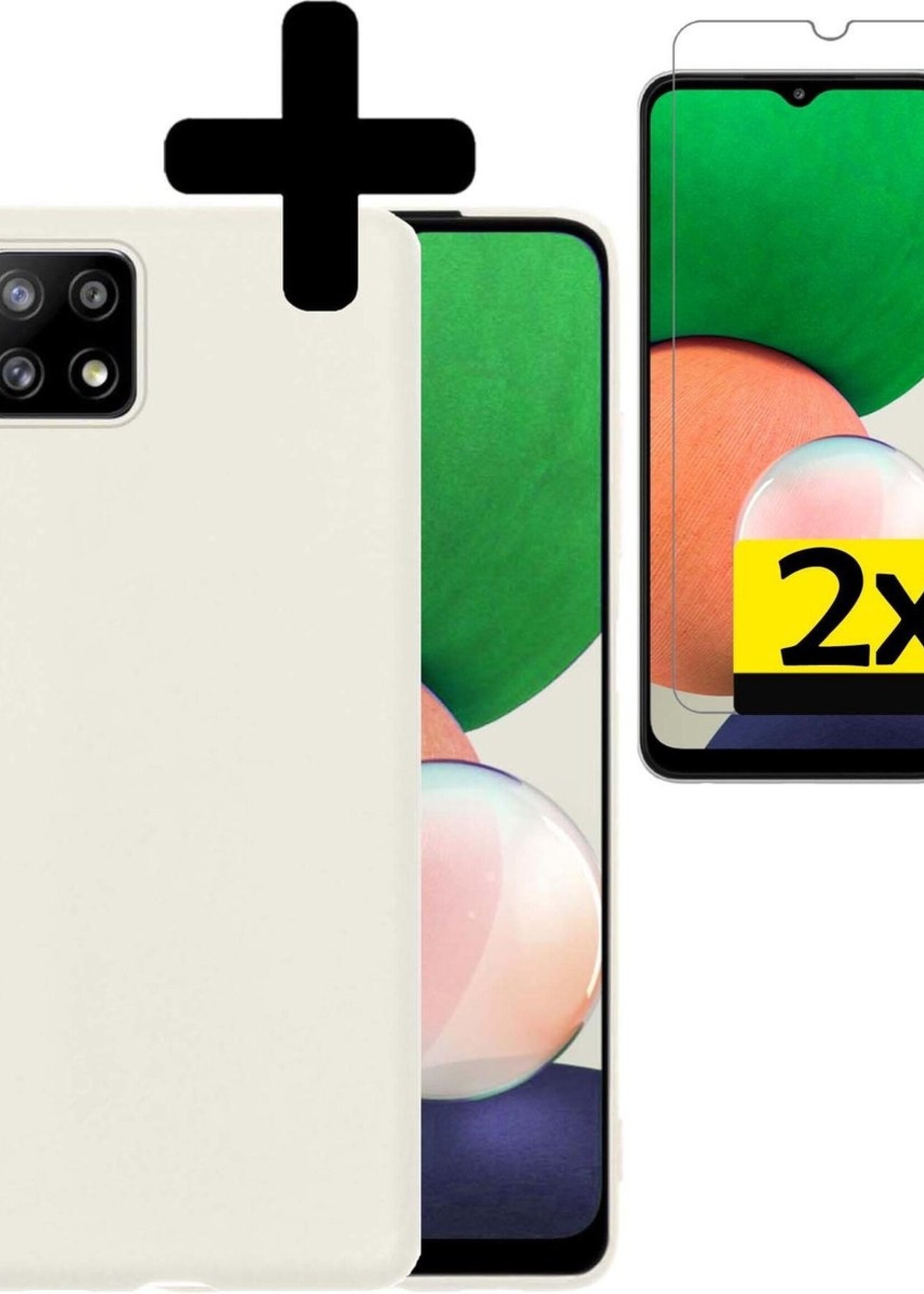 LUQ Hoesje Geschikt voor Samsung A22 5G Hoesje Siliconen Case Met 2x Screenprotector - Hoes Geschikt voor Samsung Galaxy A22 5G Hoes Siliconen - Wit
