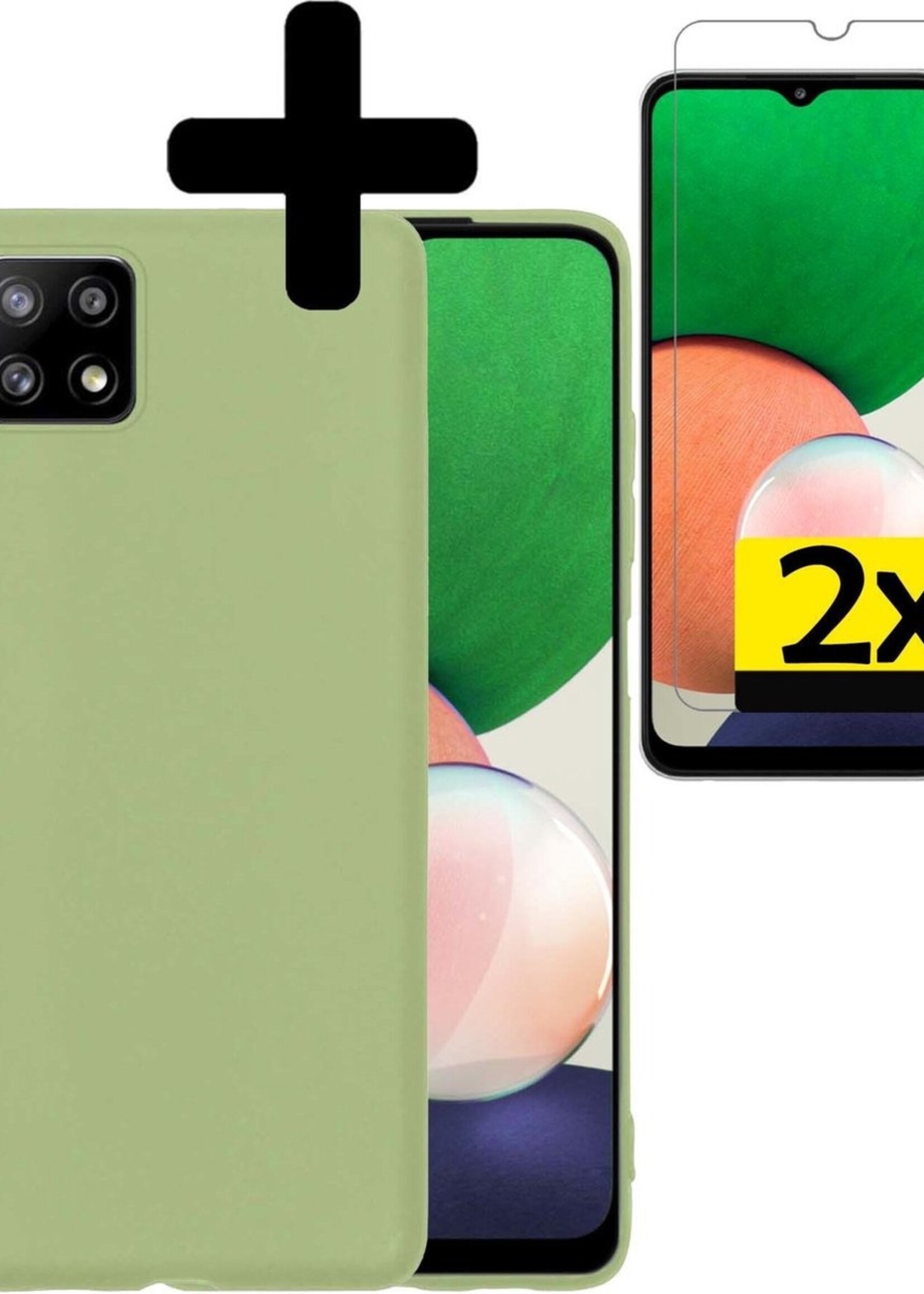 LUQ Hoesje Geschikt voor Samsung A22 5G Hoesje Siliconen Case Met 2x Screenprotector - Hoes Geschikt voor Samsung Galaxy A22 5G Hoes Siliconen - Groen