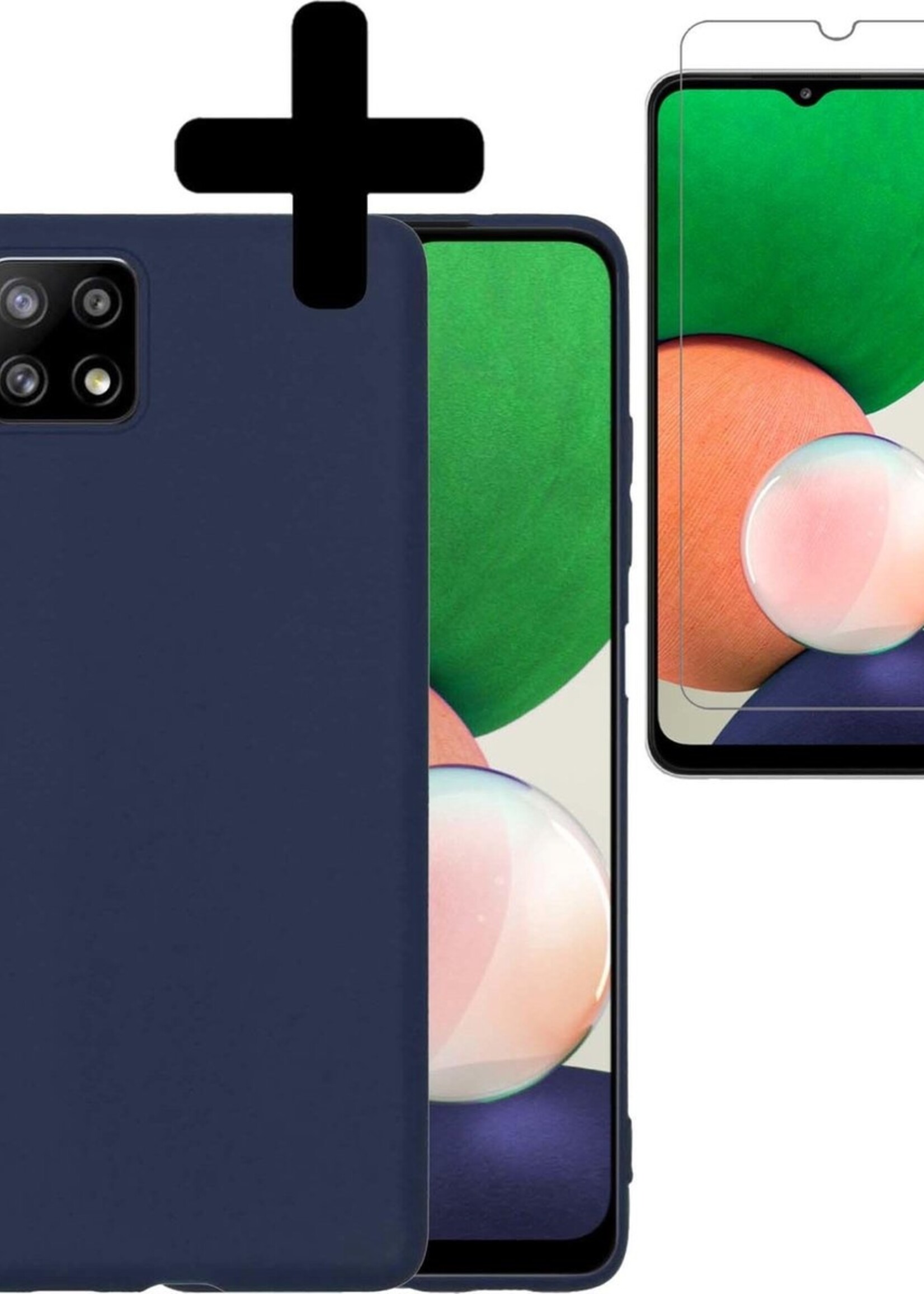LUQ Hoesje Geschikt voor Samsung A22 5G Hoesje Siliconen Case Met 2x Screenprotector - Hoes Geschikt voor Samsung Galaxy A22 5G Hoes Siliconen - Donkerblauw