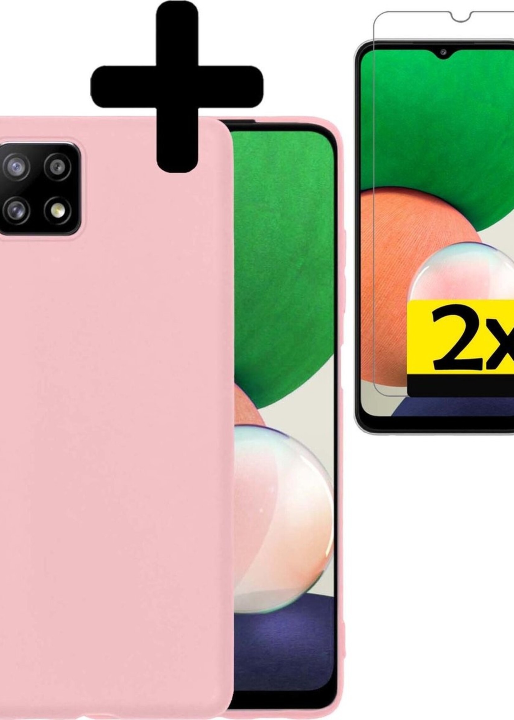 LUQ Hoesje Geschikt voor Samsung A22 5G Hoesje Siliconen Case Met 2x Screenprotector - Hoes Geschikt voor Samsung Galaxy A22 5G Hoes Siliconen - Lichtroze