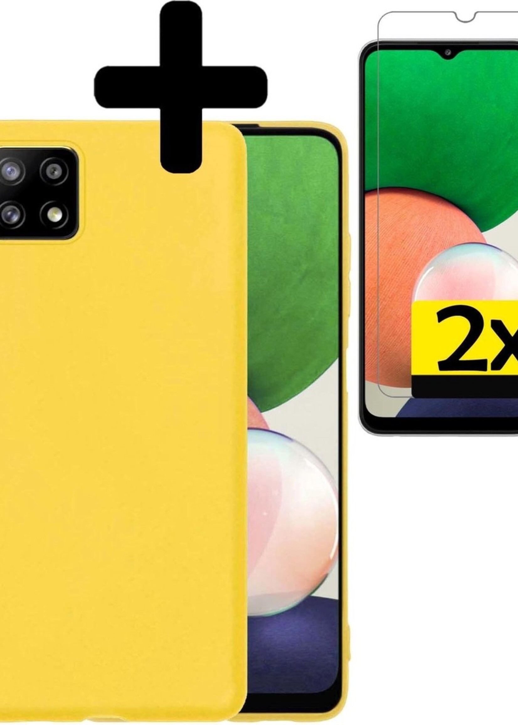 LUQ Hoesje Geschikt voor Samsung A22 5G Hoesje Siliconen Case Met 2x Screenprotector - Hoes Geschikt voor Samsung Galaxy A22 5G Hoes Siliconen - Geel