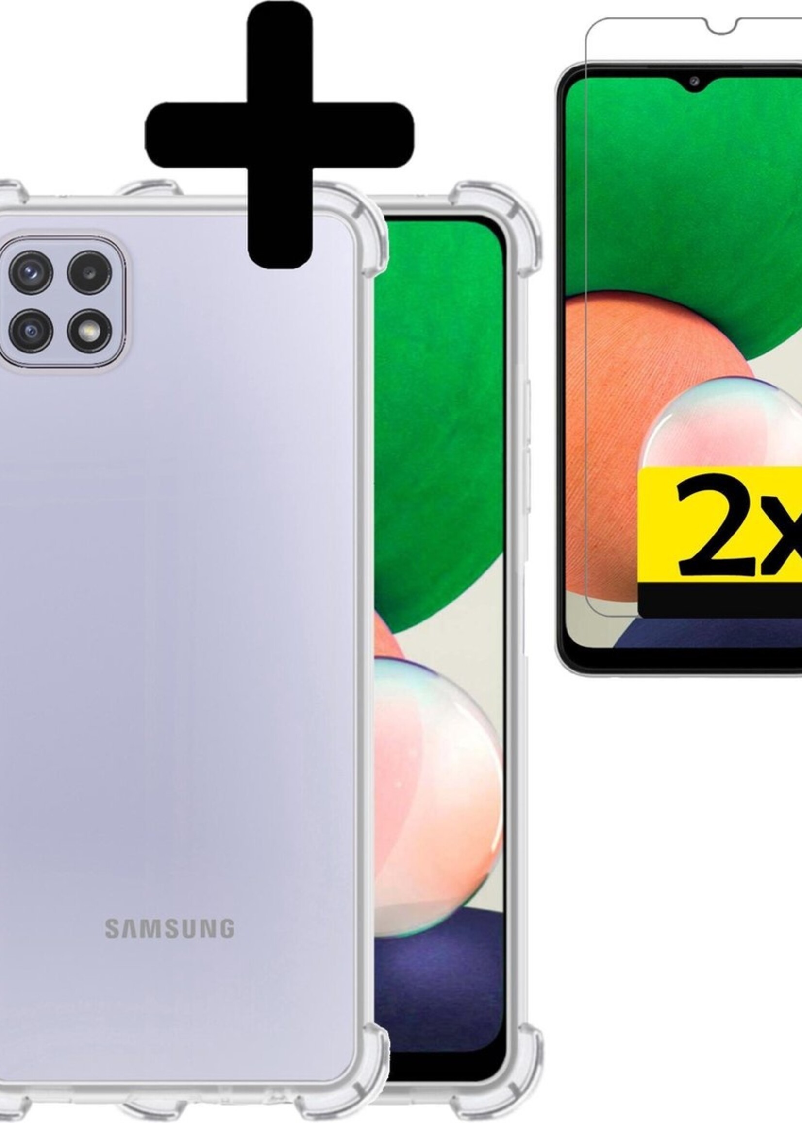 LUQ Hoesje Geschikt voor Samsung A22 5G Hoesje Shockproof Case Siliconen Met 2x Screenprotector - Hoes Geschikt voor Samsung Galaxy A22 5G Hoes Cover Siliconen - Transparant
