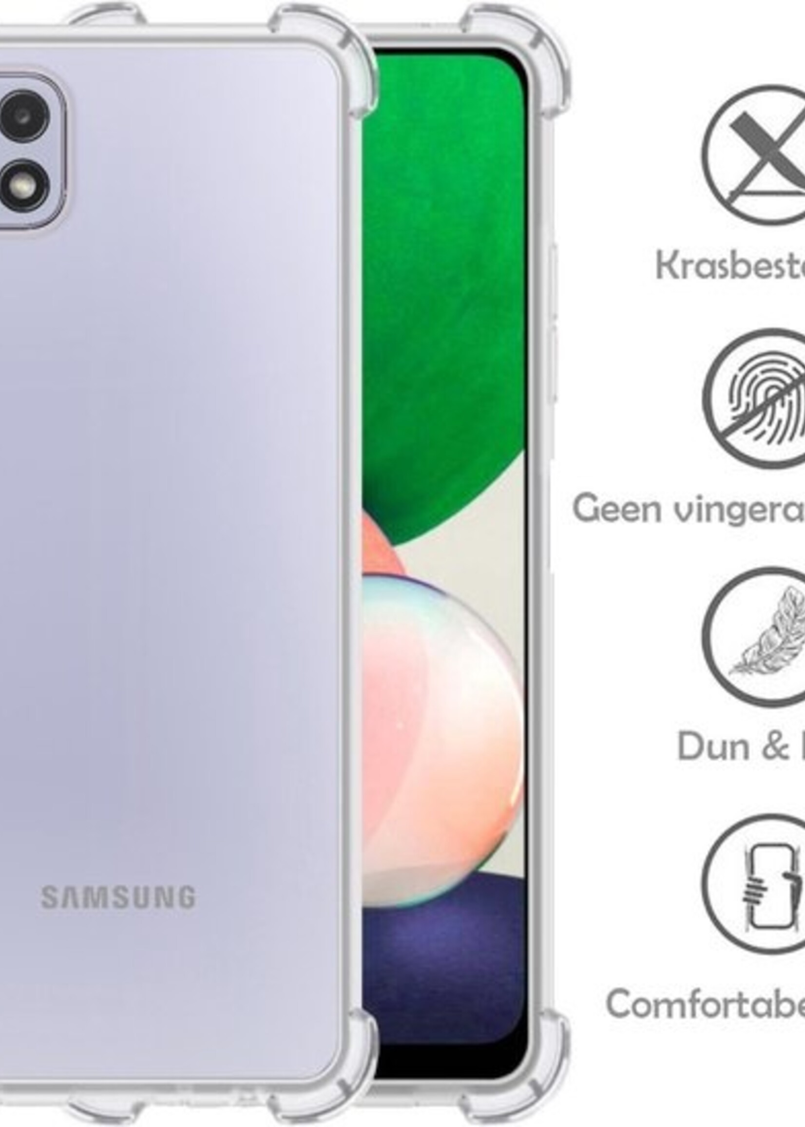 LUQ Hoesje Geschikt voor Samsung A22 5G Hoesje Shockproof Case Siliconen Met 2x Screenprotector - Hoes Geschikt voor Samsung Galaxy A22 5G Hoes Cover Siliconen - Transparant