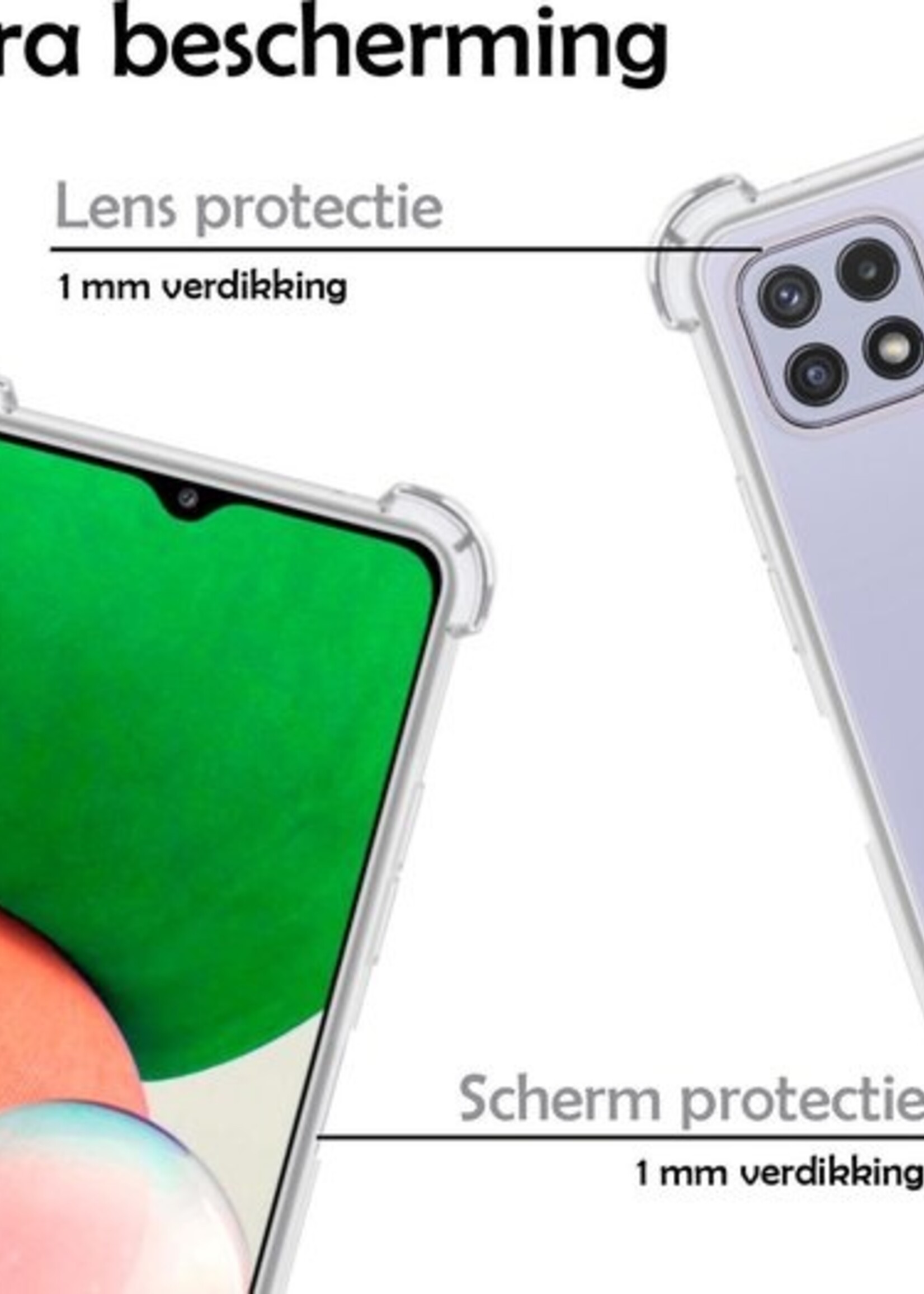 LUQ Hoesje Geschikt voor Samsung A22 5G Hoesje Shockproof Case Siliconen Met 2x Screenprotector - Hoes Geschikt voor Samsung Galaxy A22 5G Hoes Cover Siliconen - Transparant