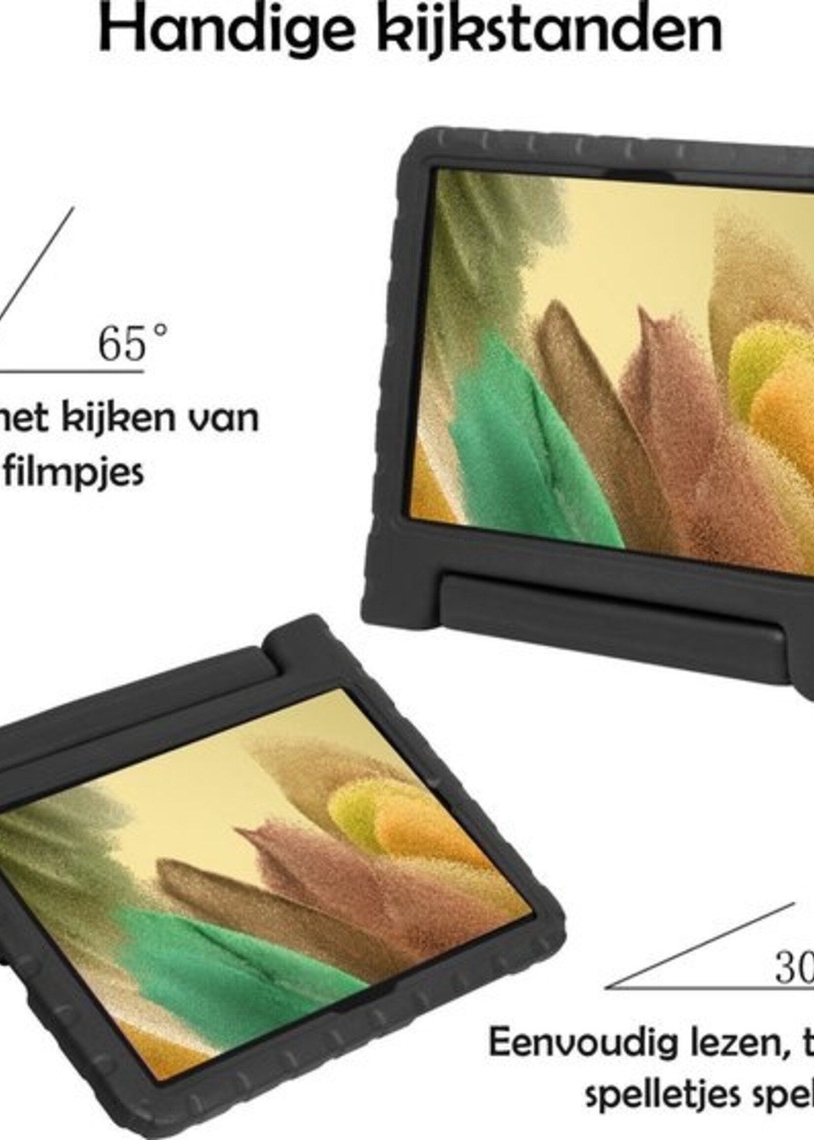 LUQ Hoes Geschikt voor Samsung Galaxy Tab A7 Lite Hoes Kinder Hoesje Kids Case Kinderhoes Shockproof Met Screenprotector - Hoesje Geschikt voor Samsung Tab A7 Lite Hoesje Kidscase - Zwart