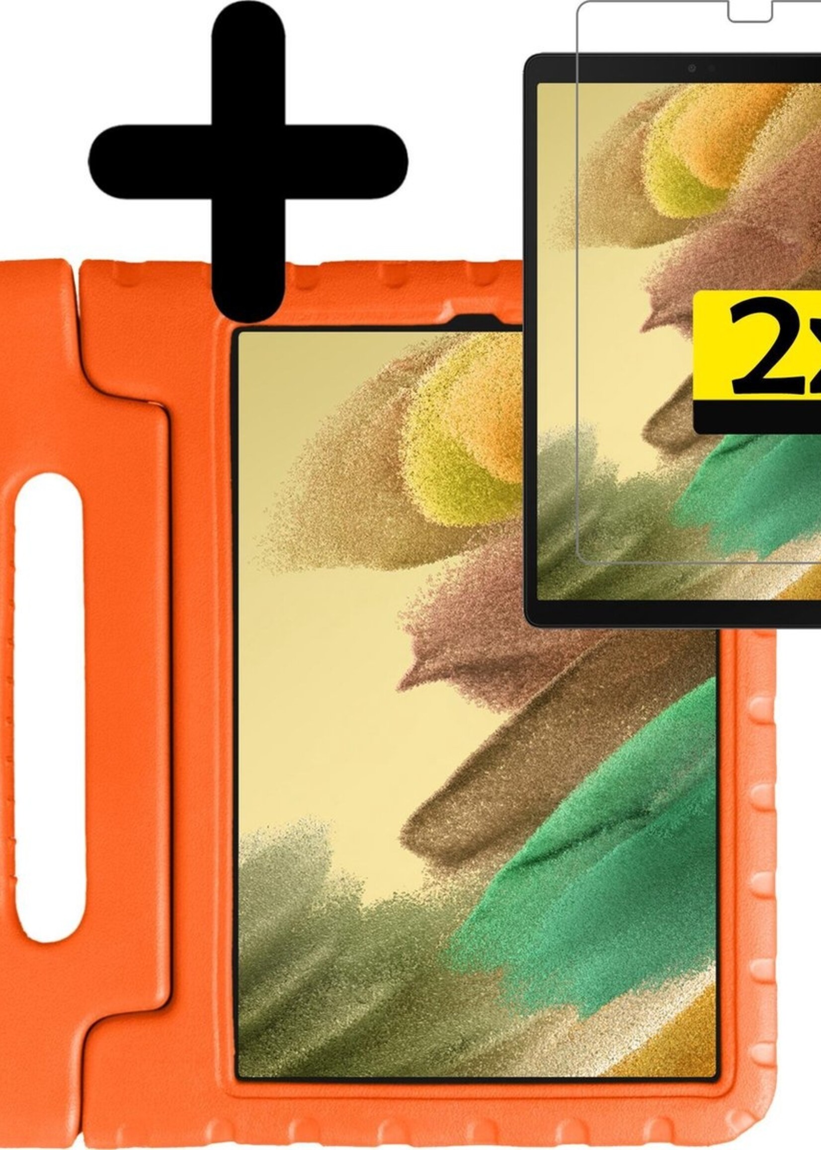 LUQ Hoes Geschikt voor Samsung Galaxy Tab A7 Lite Hoes Kinder Hoesje Kids Case Kinderhoes Shockproof Met 2x Screenprotector - Hoesje Geschikt voor Samsung Tab A7 Lite Hoesje Kidscase - Oranje
