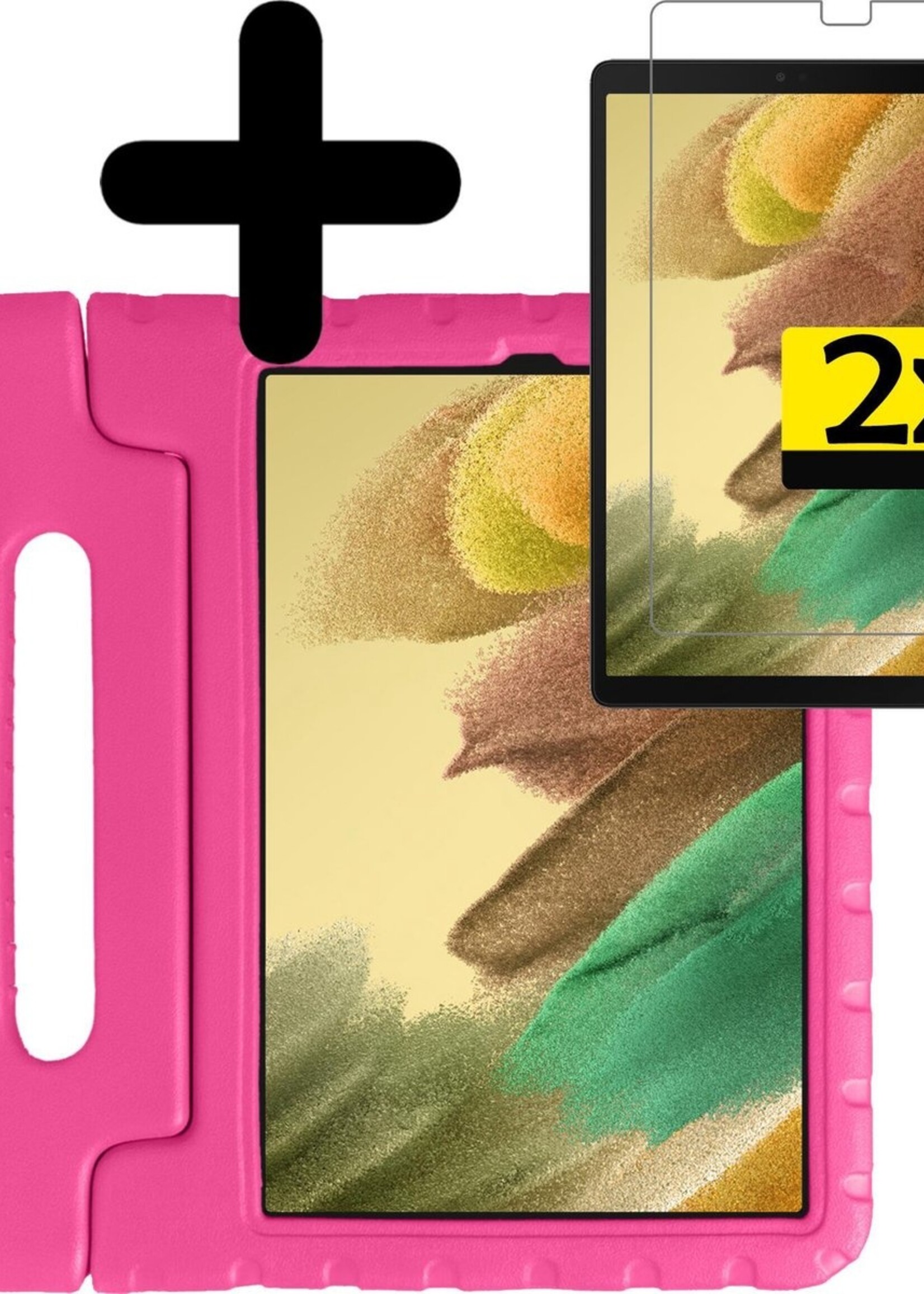 LUQ Hoes Geschikt voor Samsung Galaxy Tab A7 Lite Hoes Kinder Hoesje Kids Case Kinderhoes Shockproof Met 2x Screenprotector - Hoesje Geschikt voor Samsung Tab A7 Lite Hoesje Kidscase - Roze