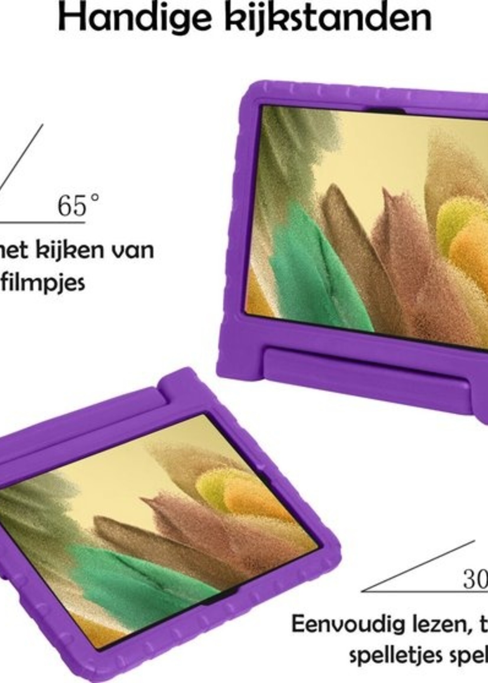 LUQ Hoes Geschikt voor Samsung Galaxy Tab A7 Lite Hoes Kinder Hoesje Kids Case Kinderhoes Shockproof Met 2x Screenprotector - Hoesje Geschikt voor Samsung Tab A7 Lite Hoesje Kidscase - Paars