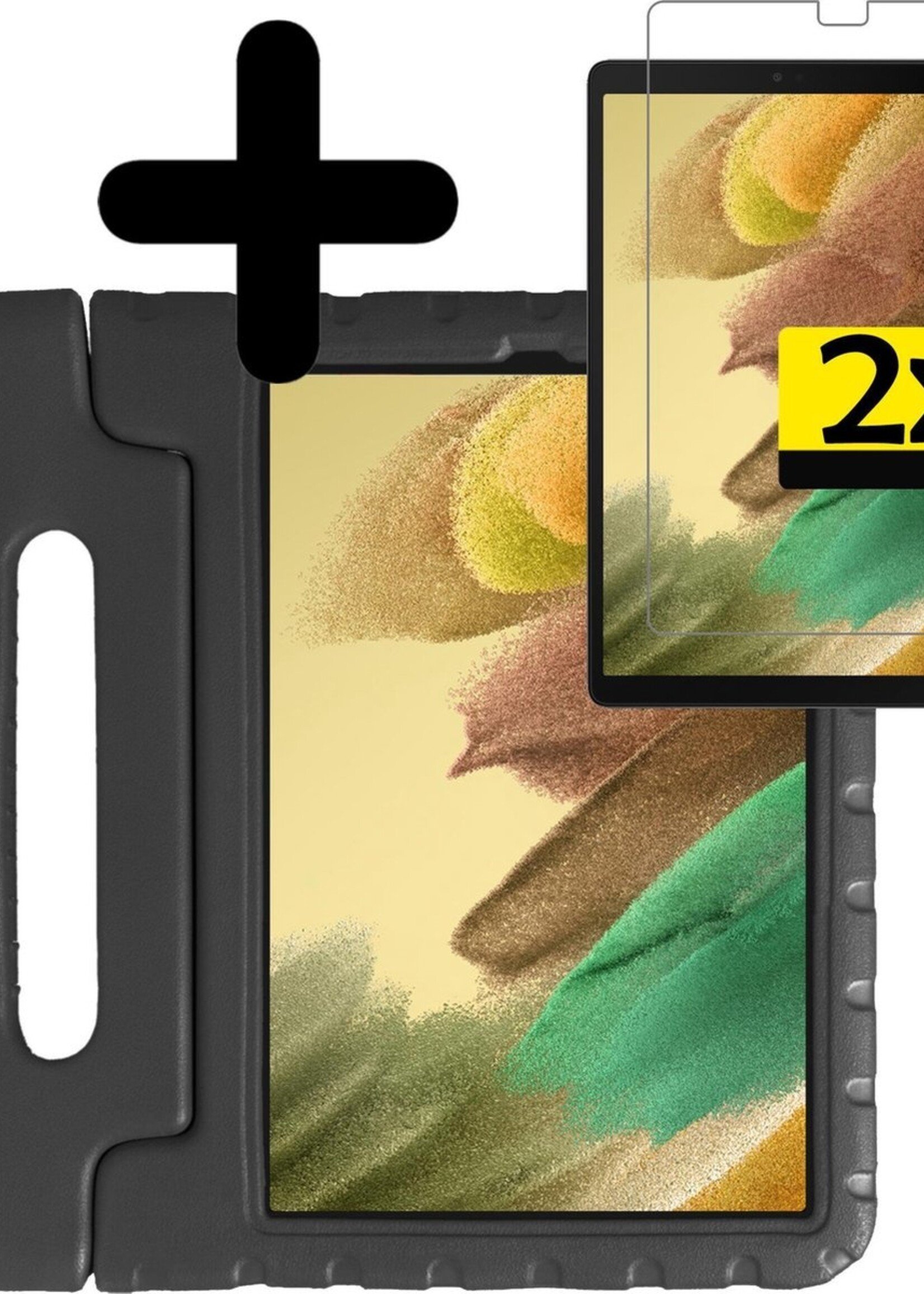 LUQ Hoes Geschikt voor Samsung Galaxy Tab A7 Lite Hoes Kinder Hoesje Kids Case Kinderhoes Shockproof Met 2x Screenprotector - Hoesje Geschikt voor Samsung Tab A7 Lite Hoesje Kidscase - Zwart