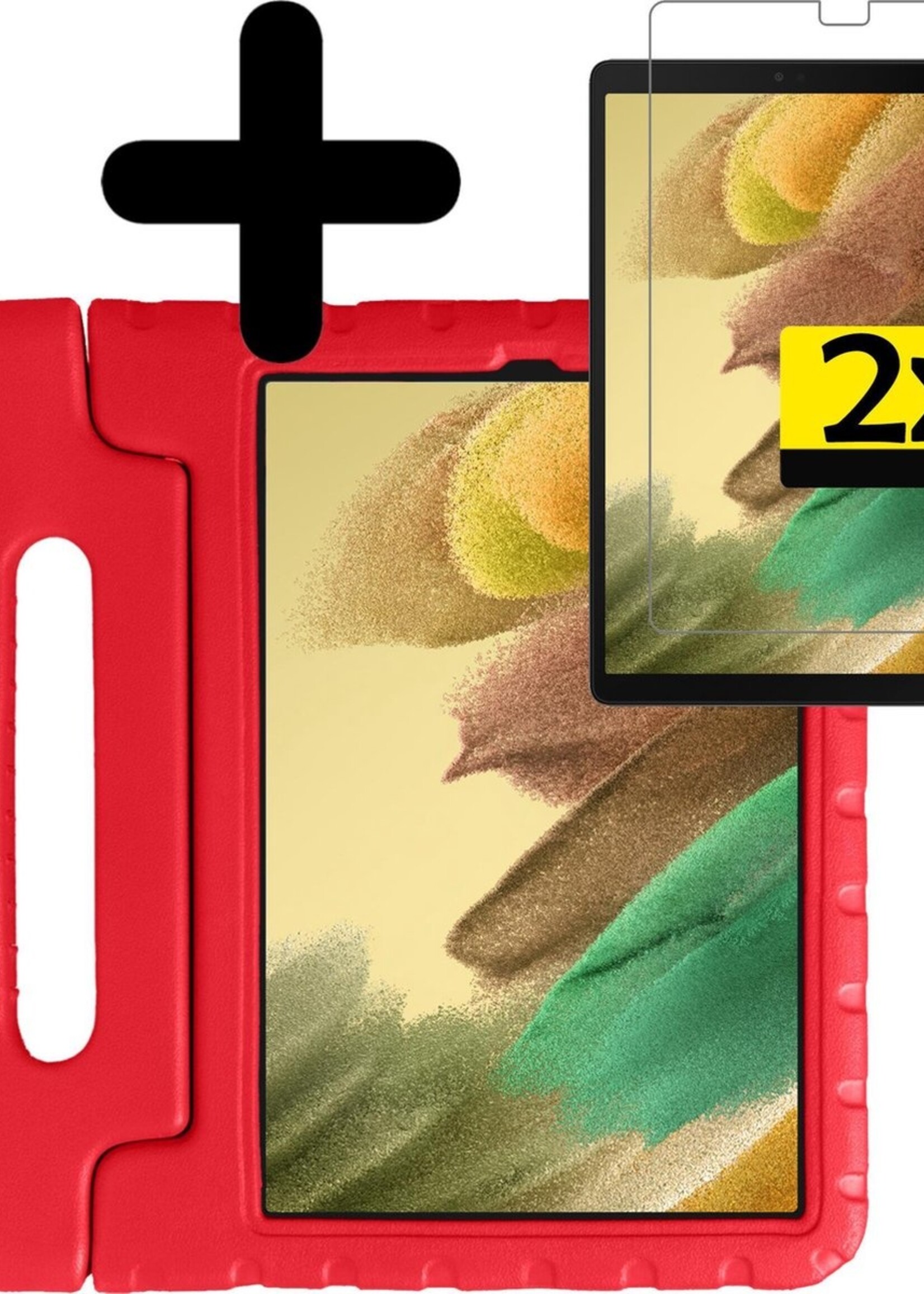 LUQ Hoes Geschikt voor Samsung Galaxy Tab A7 Lite Hoes Kinder Hoesje Kids Case Kinderhoes Shockproof Met 2x Screenprotector - Hoesje Geschikt voor Samsung Tab A7 Lite Hoesje Kidscase - Rood