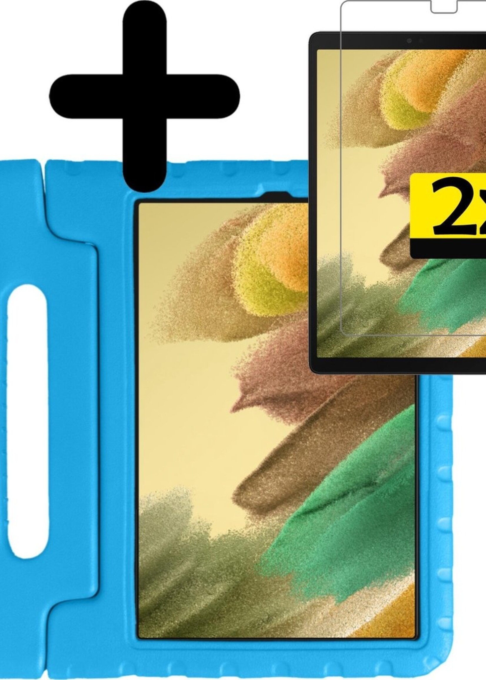 LUQ Hoes Geschikt voor Samsung Galaxy Tab A7 Lite Hoes Kinder Hoesje Kids Case Kinderhoes Shockproof Met 2x Screenprotector - Hoesje Geschikt voor Samsung Tab A7 Lite Hoesje Kidscase - Blauw