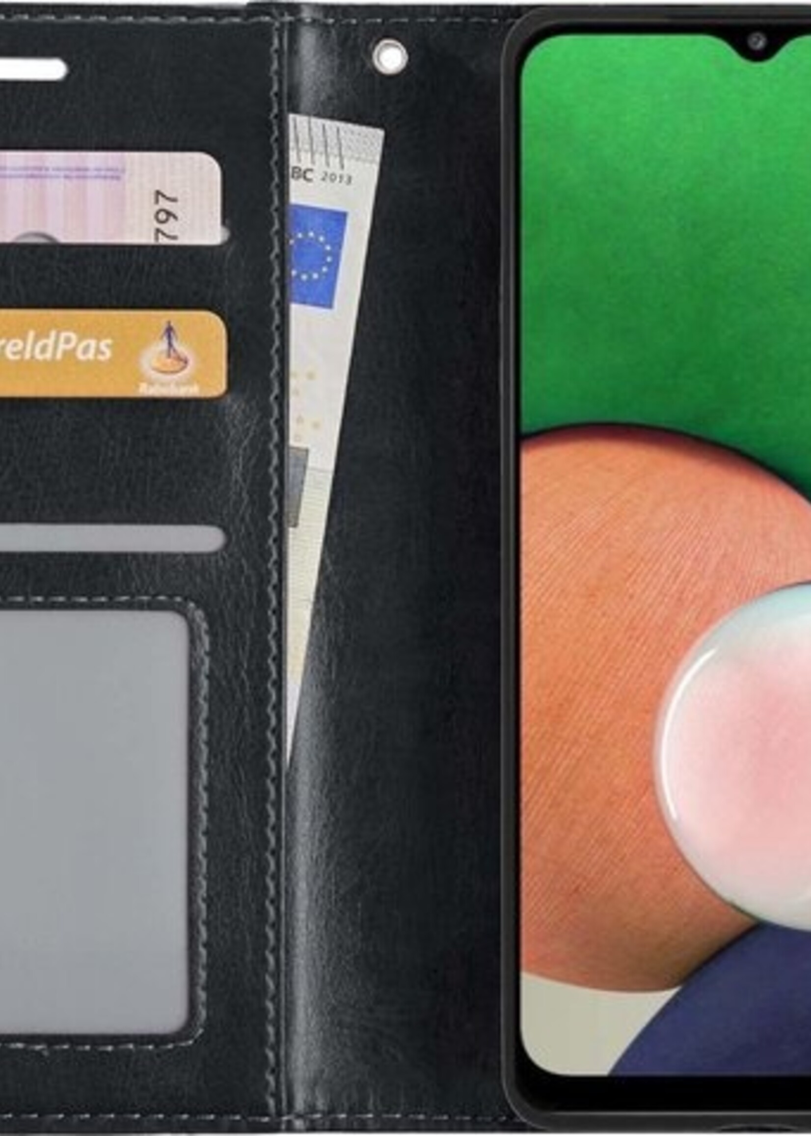 LUQ Hoesje Geschikt voor Samsung A22 4G Hoesje Book Case Hoes Wallet Cover Met Screenprotector - Hoes Geschikt voor Samsung Galaxy A22 4G Hoesje Bookcase Hoes - Zwart