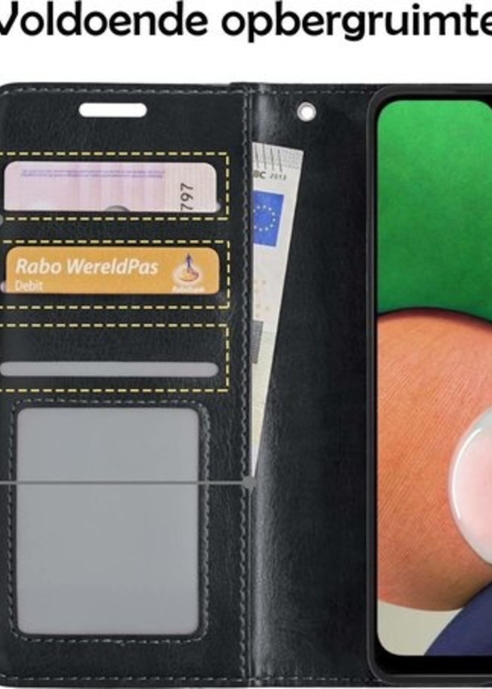 LUQ Hoesje Geschikt voor Samsung A22 4G Hoesje Book Case Hoes Wallet Cover Met Screenprotector - Hoes Geschikt voor Samsung Galaxy A22 4G Hoesje Bookcase Hoes - Zwart