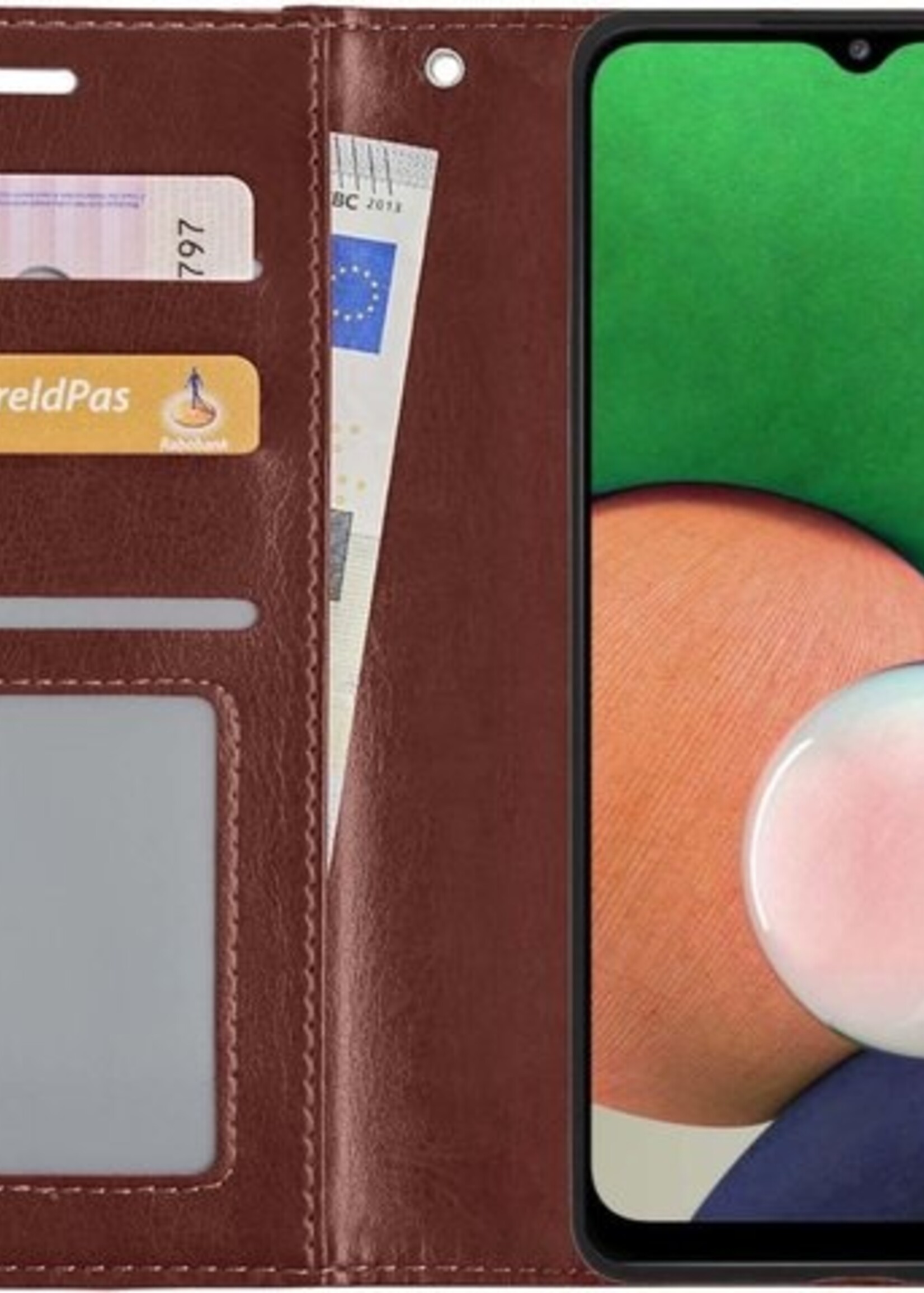 LUQ Hoesje Geschikt voor Samsung A22 4G Hoesje Book Case Hoes Wallet Cover Met Screenprotector - Hoes Geschikt voor Samsung Galaxy A22 4G Hoesje Bookcase Hoes - Bruin