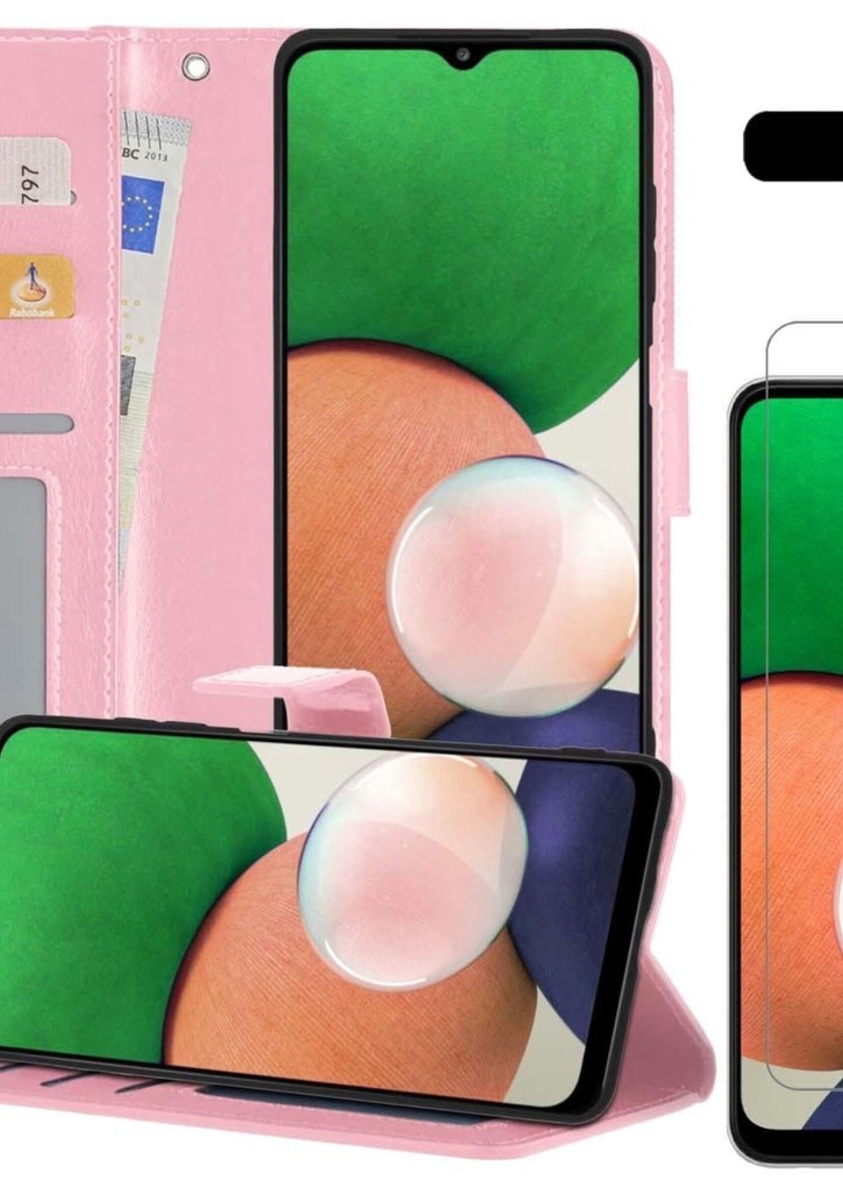 LUQ Hoesje Geschikt voor Samsung A22 4G Hoesje Book Case Hoes Wallet Cover Met Screenprotector - Hoes Geschikt voor Samsung Galaxy A22 4G Hoesje Bookcase Hoes - Lichtroze