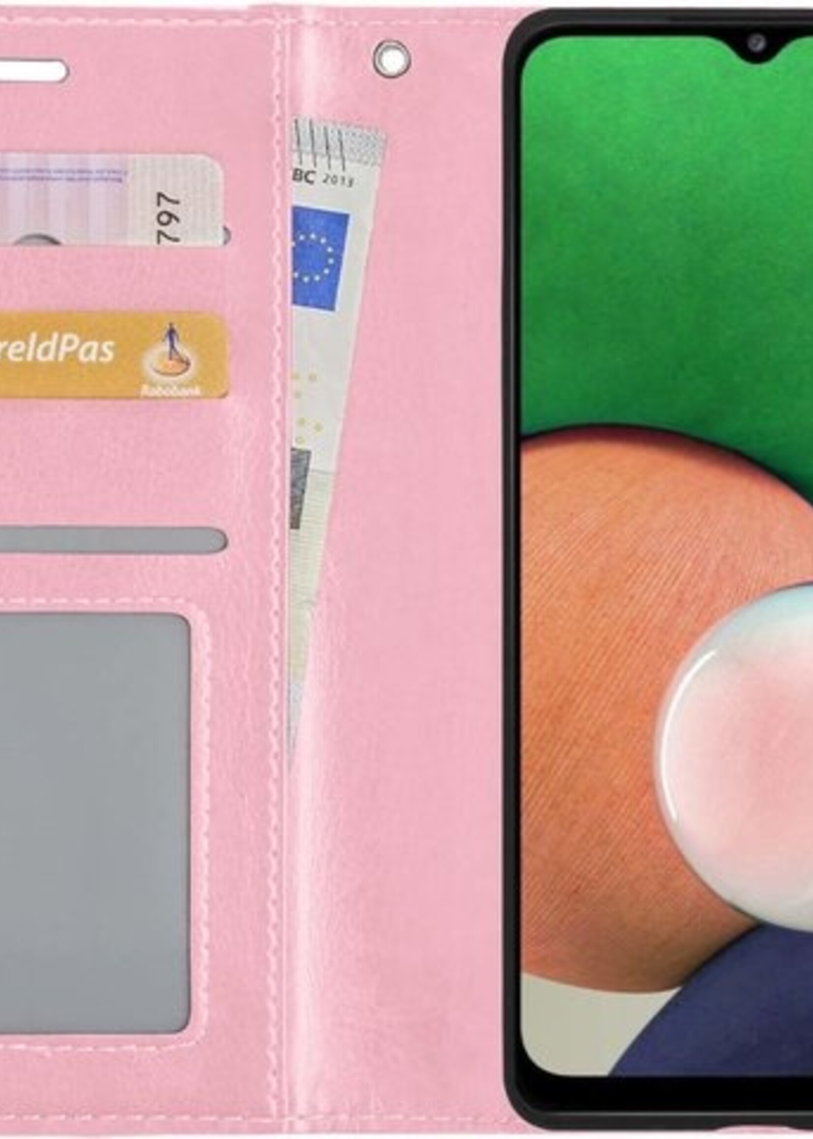 LUQ Hoesje Geschikt voor Samsung A22 4G Hoesje Book Case Hoes Wallet Cover Met Screenprotector - Hoes Geschikt voor Samsung Galaxy A22 4G Hoesje Bookcase Hoes - Lichtroze