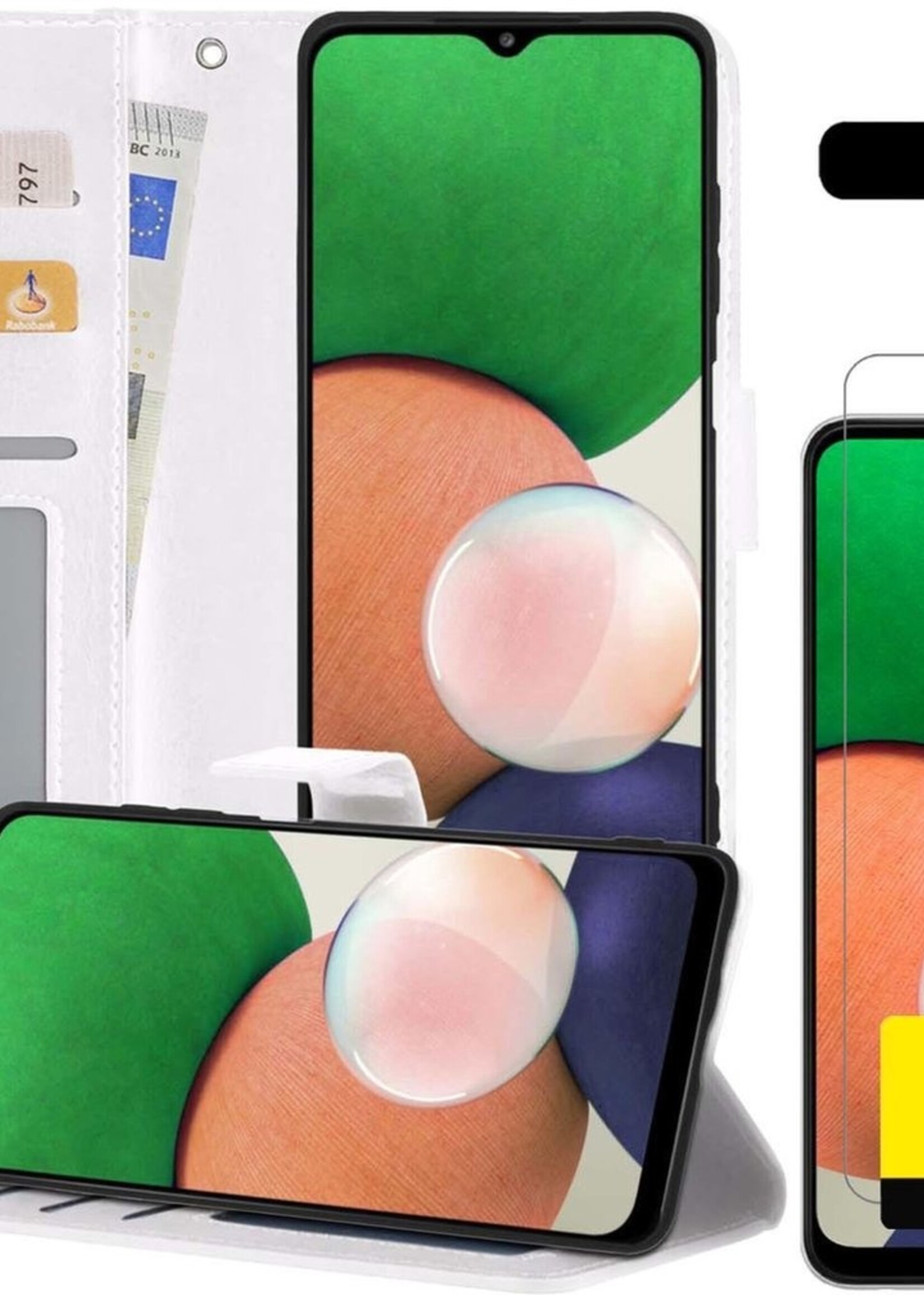 LUQ Hoesje Geschikt voor Samsung A22 4G Hoesje Book Case Hoes Wallet Cover Met 2x Screenprotector - Hoes Geschikt voor Samsung Galaxy A22 4G Hoesje Bookcase Hoes - Wit