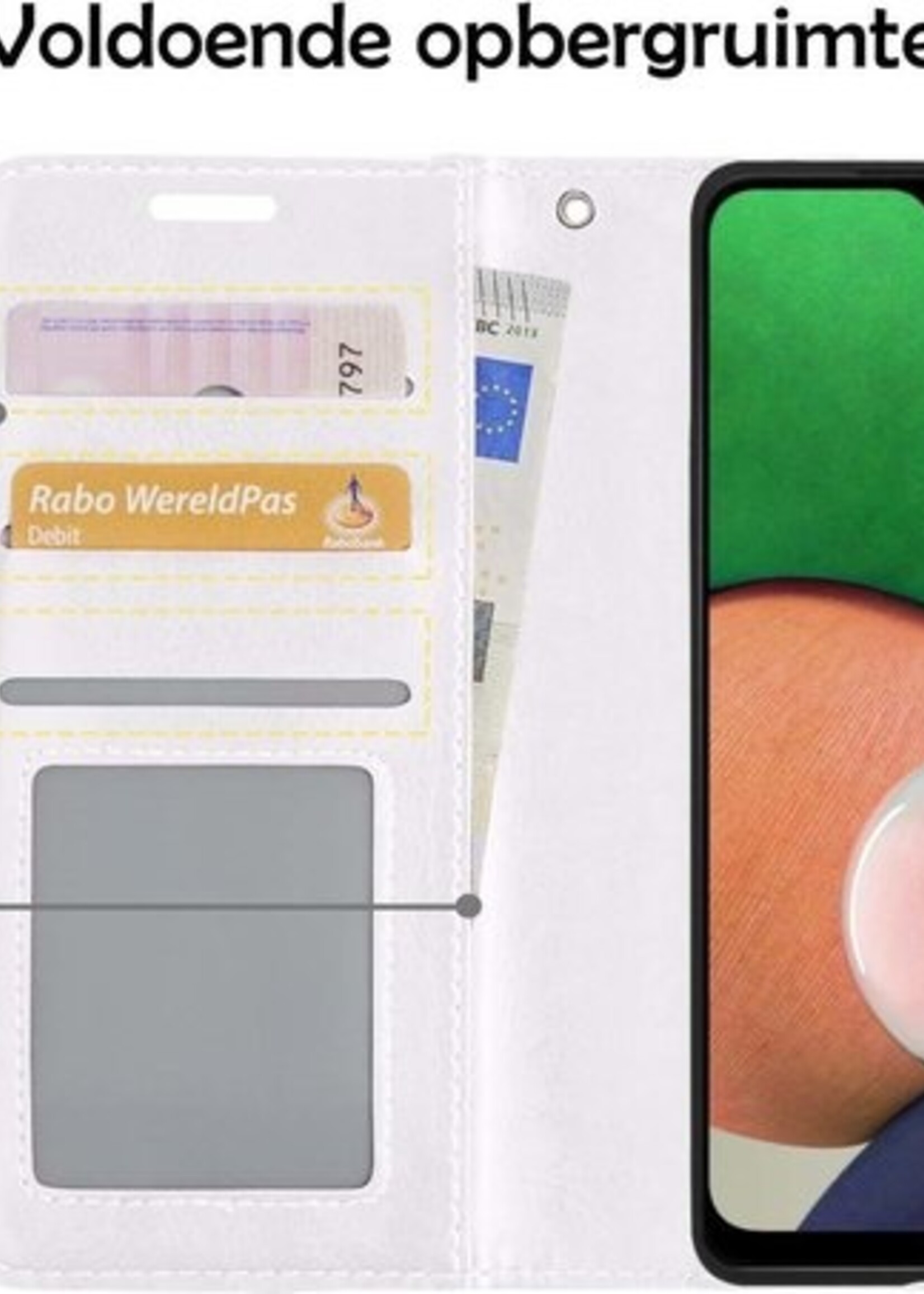 LUQ Hoesje Geschikt voor Samsung A22 4G Hoesje Book Case Hoes Wallet Cover Met 2x Screenprotector - Hoes Geschikt voor Samsung Galaxy A22 4G Hoesje Bookcase Hoes - Wit