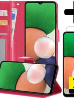 LUQ LUQ Samsung Galaxy A22 4G Hoesje Bookcase Donkerroze Met 2x Screenprotector