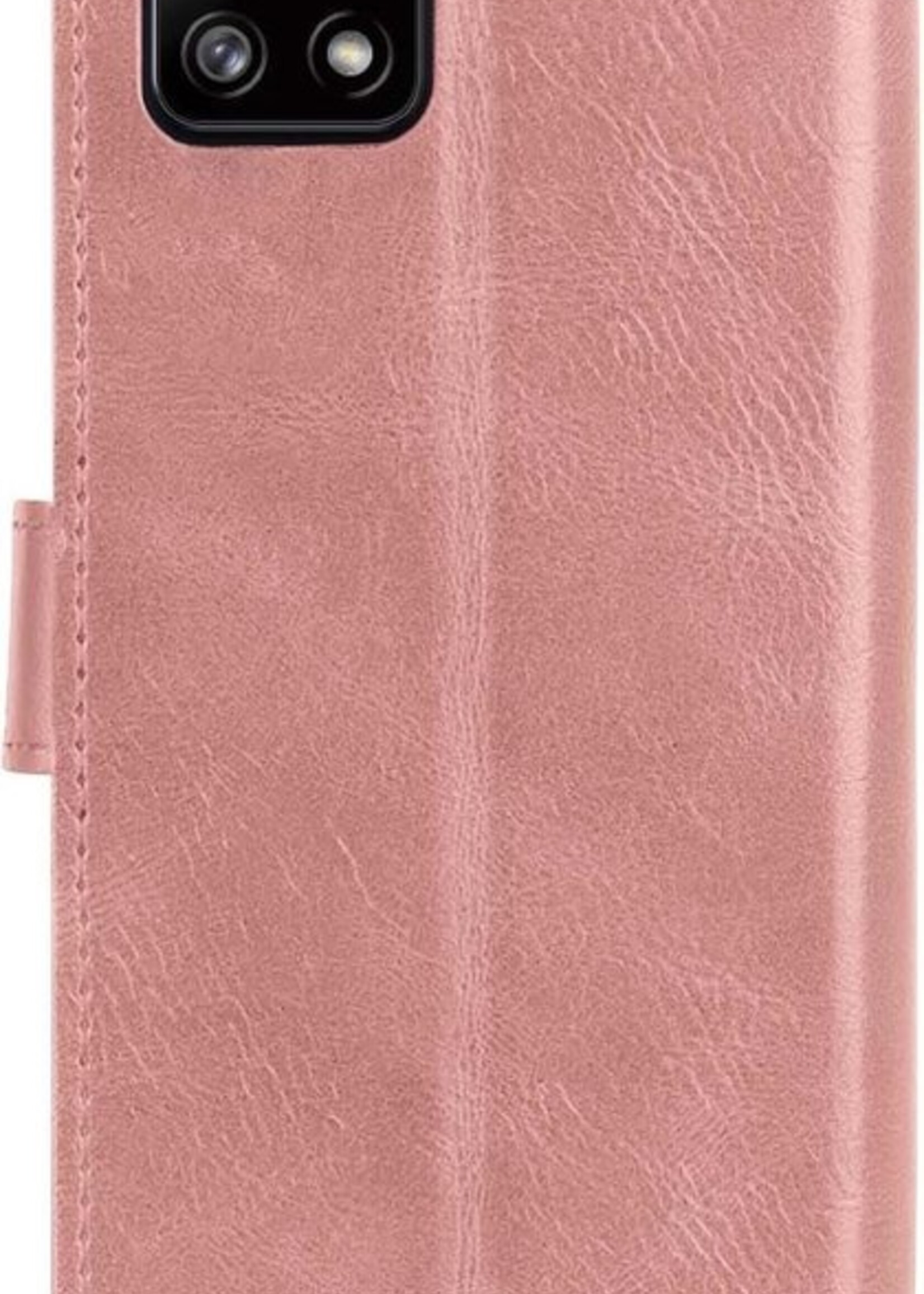 LUQ Hoesje Geschikt voor Samsung A22 4G Hoesje Book Case Hoes Wallet Cover Met 2x Screenprotector - Hoes Geschikt voor Samsung Galaxy A22 4G Hoesje Bookcase Hoes - Rosé goud