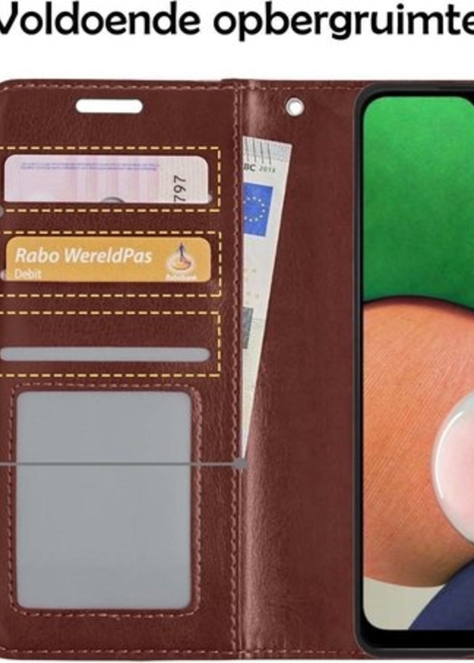 LUQ Hoesje Geschikt voor Samsung A22 5G Hoesje Book Case Hoes Wallet Cover Met Screenprotector - Hoes Geschikt voor Samsung Galaxy A22 5G Hoesje Bookcase Hoes - Bruin