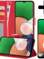 LUQ LUQ Samsung Galaxy A22 5G Hoesje Bookcase Rood Met Screenprotector