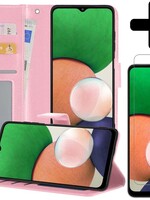 LUQ LUQ Samsung Galaxy A22 5G Hoesje Bookcase Lichtroze Met Screenprotector