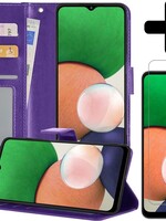 LUQ LUQ Samsung Galaxy A22 5G Hoesje Bookcase Paars Met Screenprotector