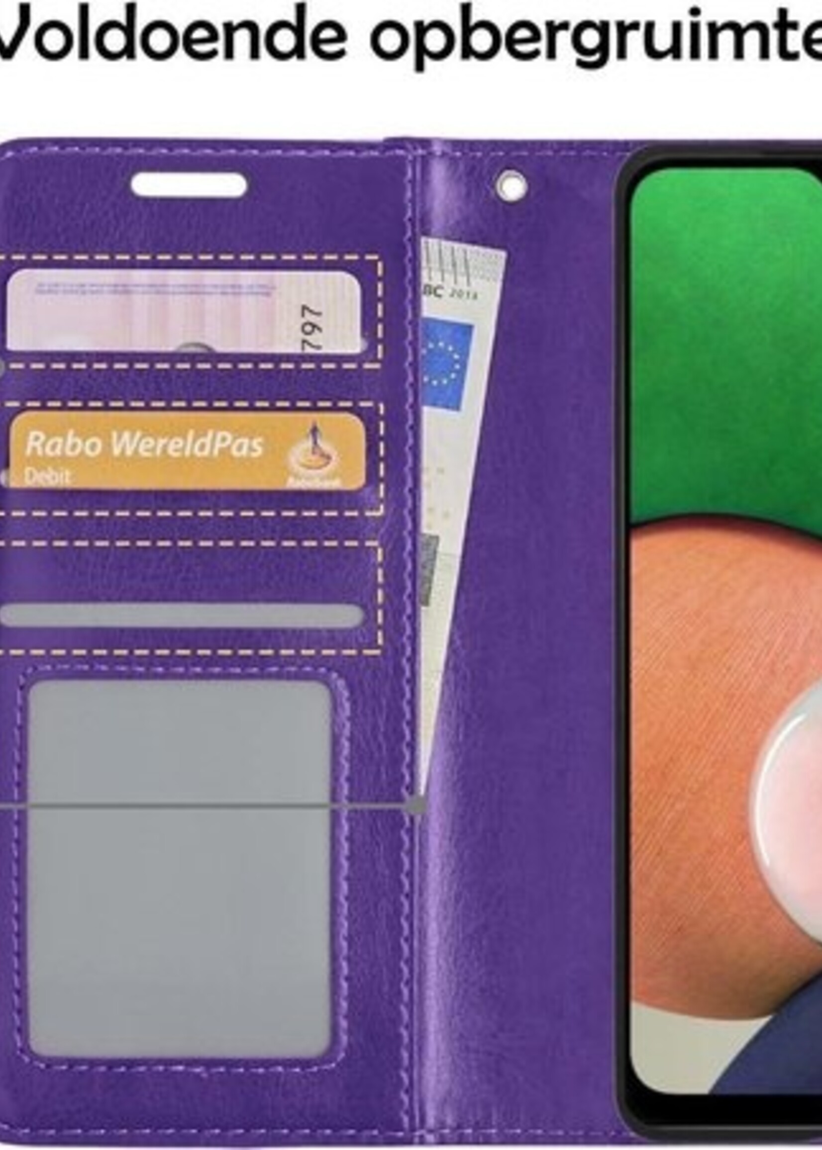 LUQ Hoesje Geschikt voor Samsung A22 5G Hoesje Book Case Hoes Wallet Cover Met Screenprotector - Hoes Geschikt voor Samsung Galaxy A22 5G Hoesje Bookcase Hoes - Paars