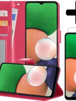 LUQ LUQ Samsung Galaxy A22 5G Hoesje Bookcase Donkerroze Met Screenprotector