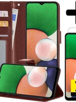 LUQ LUQ Samsung Galaxy A22 5G Hoesje Bookcase Bruin Met 2x Screenprotector