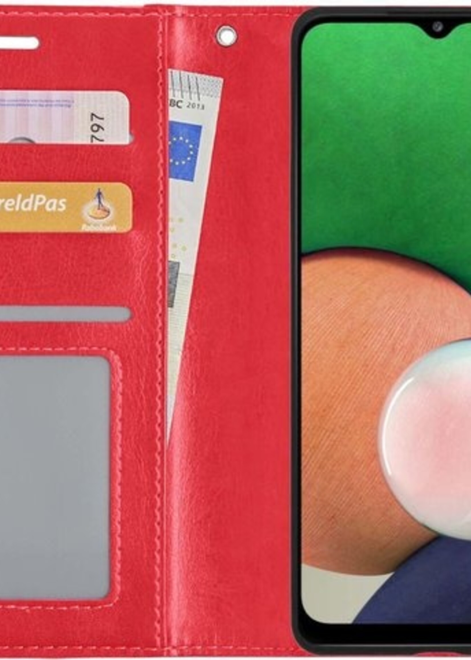 LUQ Hoesje Geschikt voor Samsung A22 5G Hoesje Book Case Hoes Wallet Cover Met 2x Screenprotector - Hoes Geschikt voor Samsung Galaxy A22 5G Hoesje Bookcase Hoes - Rood