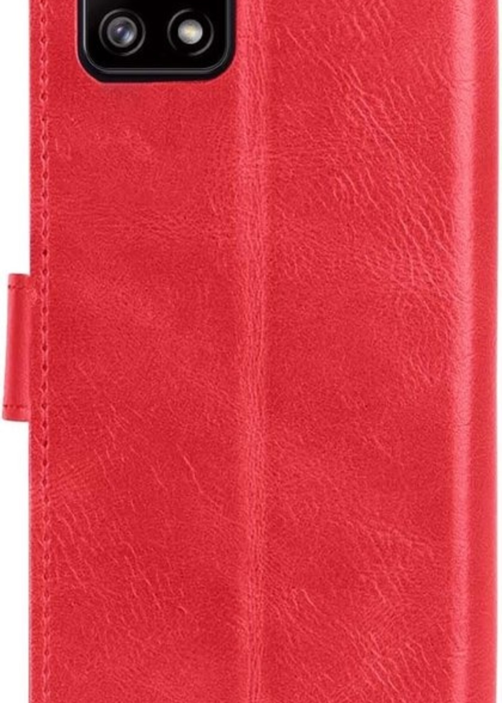 LUQ Hoesje Geschikt voor Samsung A22 5G Hoesje Book Case Hoes Wallet Cover Met 2x Screenprotector - Hoes Geschikt voor Samsung Galaxy A22 5G Hoesje Bookcase Hoes - Rood