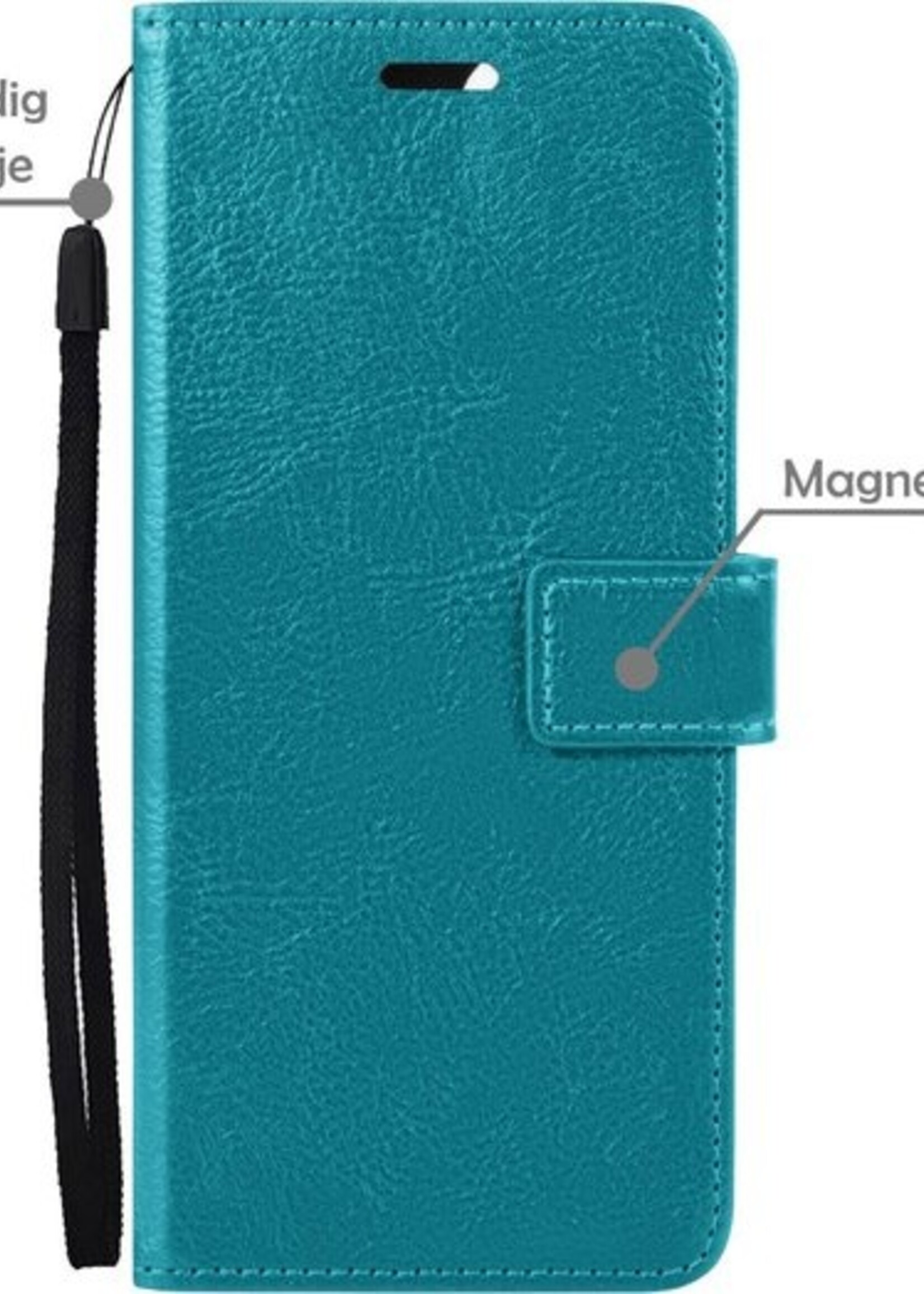 LUQ Hoesje Geschikt voor Samsung A22 5G Hoesje Book Case Hoes Wallet Cover Met 2x Screenprotector - Hoes Geschikt voor Samsung Galaxy A22 5G Hoesje Bookcase Hoes - Turquoise
