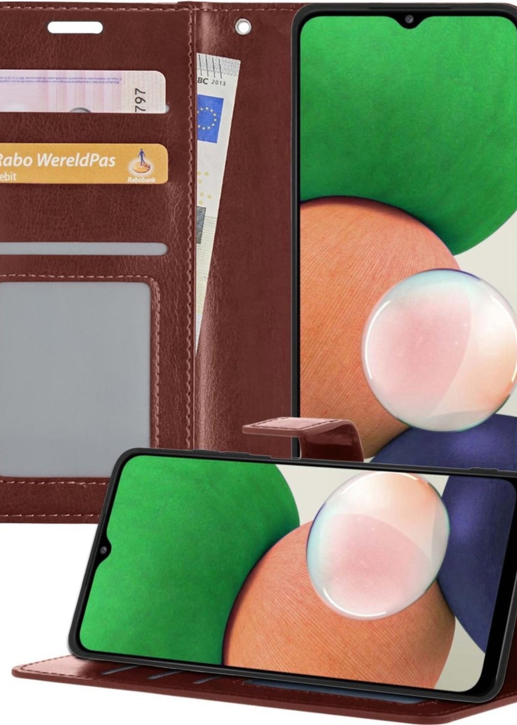 LUQ Hoesje Geschikt voor Samsung A22 4G Hoesje Book Case Hoes Wallet Cover - Hoes Geschikt voor Samsung Galaxy A22 4G Hoesje Bookcase Hoes - Bruin