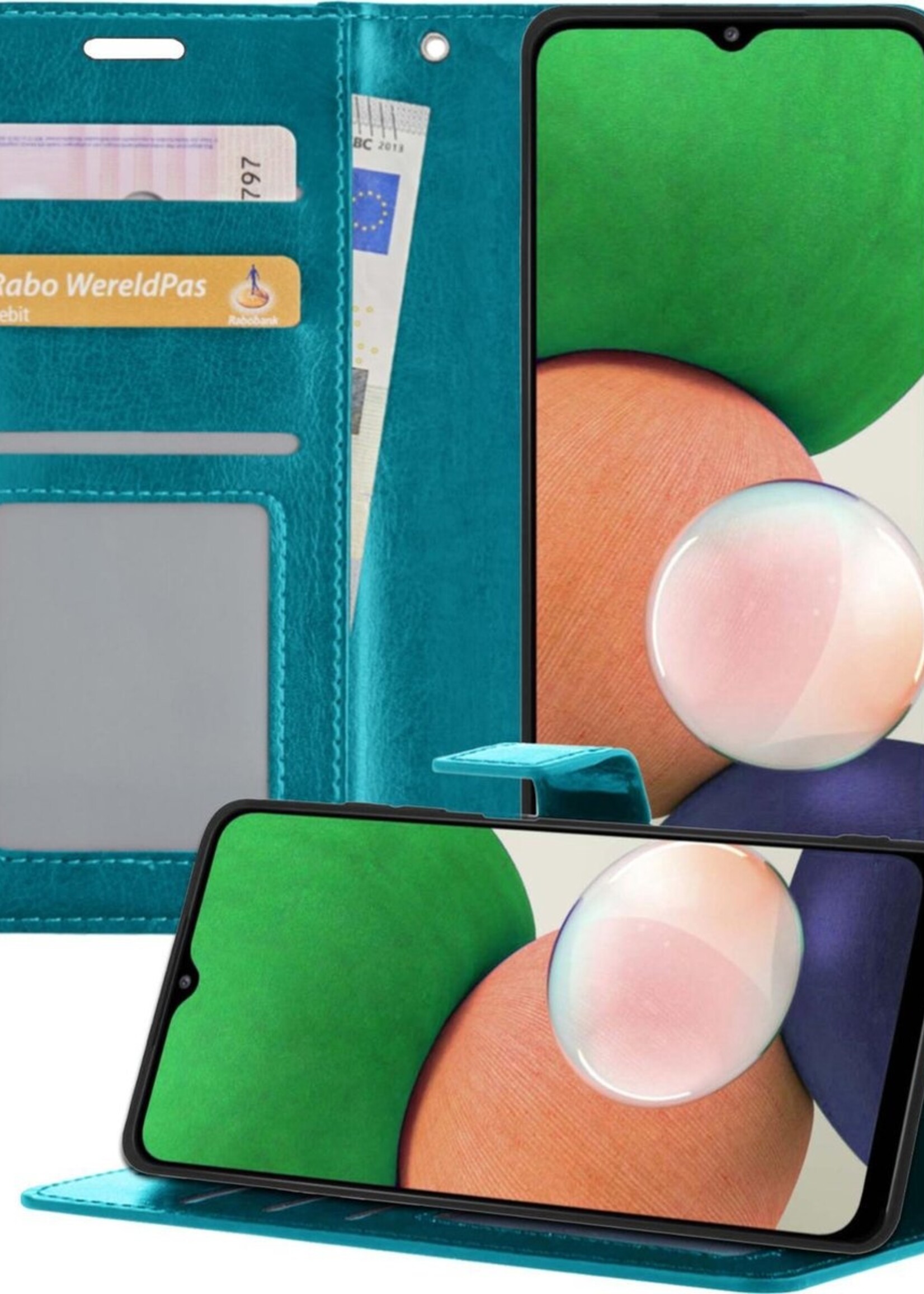 LUQ Hoesje Geschikt voor Samsung A22 4G Hoesje Book Case Hoes Wallet Cover - Hoes Geschikt voor Samsung Galaxy A22 4G Hoesje Bookcase Hoes - Turquoise