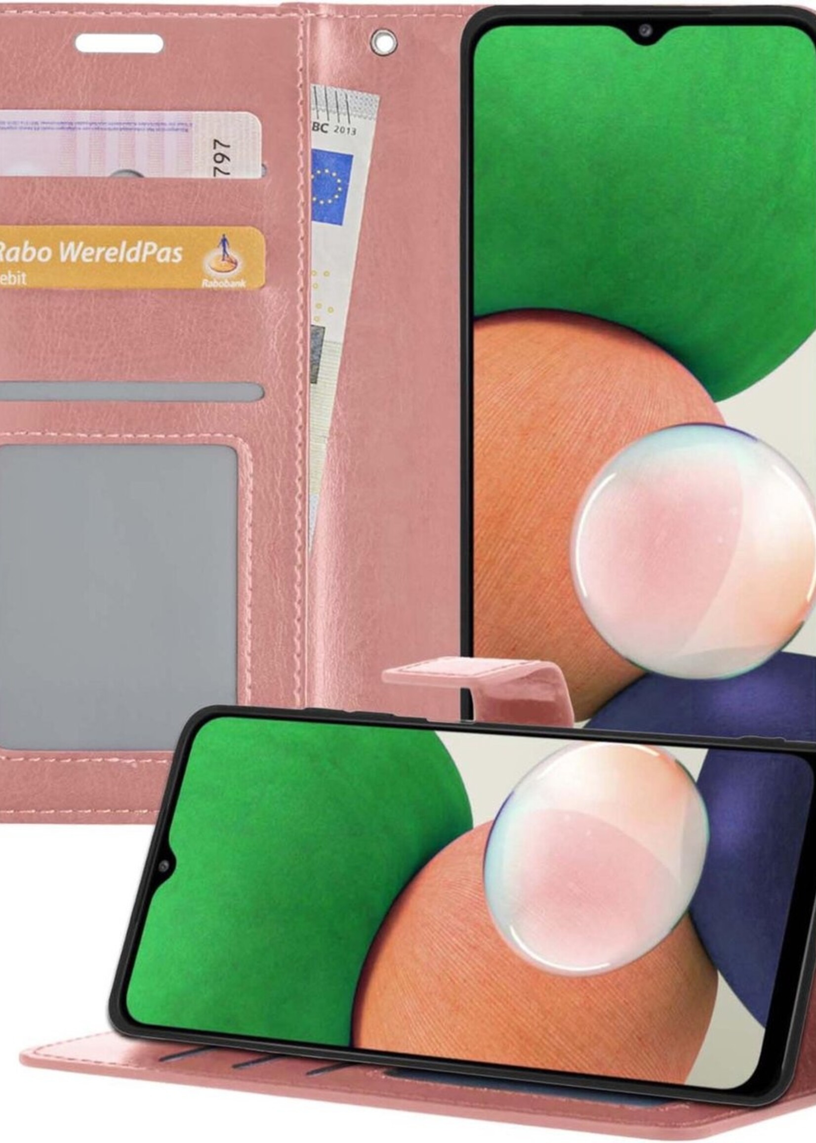 LUQ Hoesje Geschikt voor Samsung A22 4G Hoesje Book Case Hoes Wallet Cover - Hoes Geschikt voor Samsung Galaxy A22 4G Hoesje Bookcase Hoes - Rosé goud