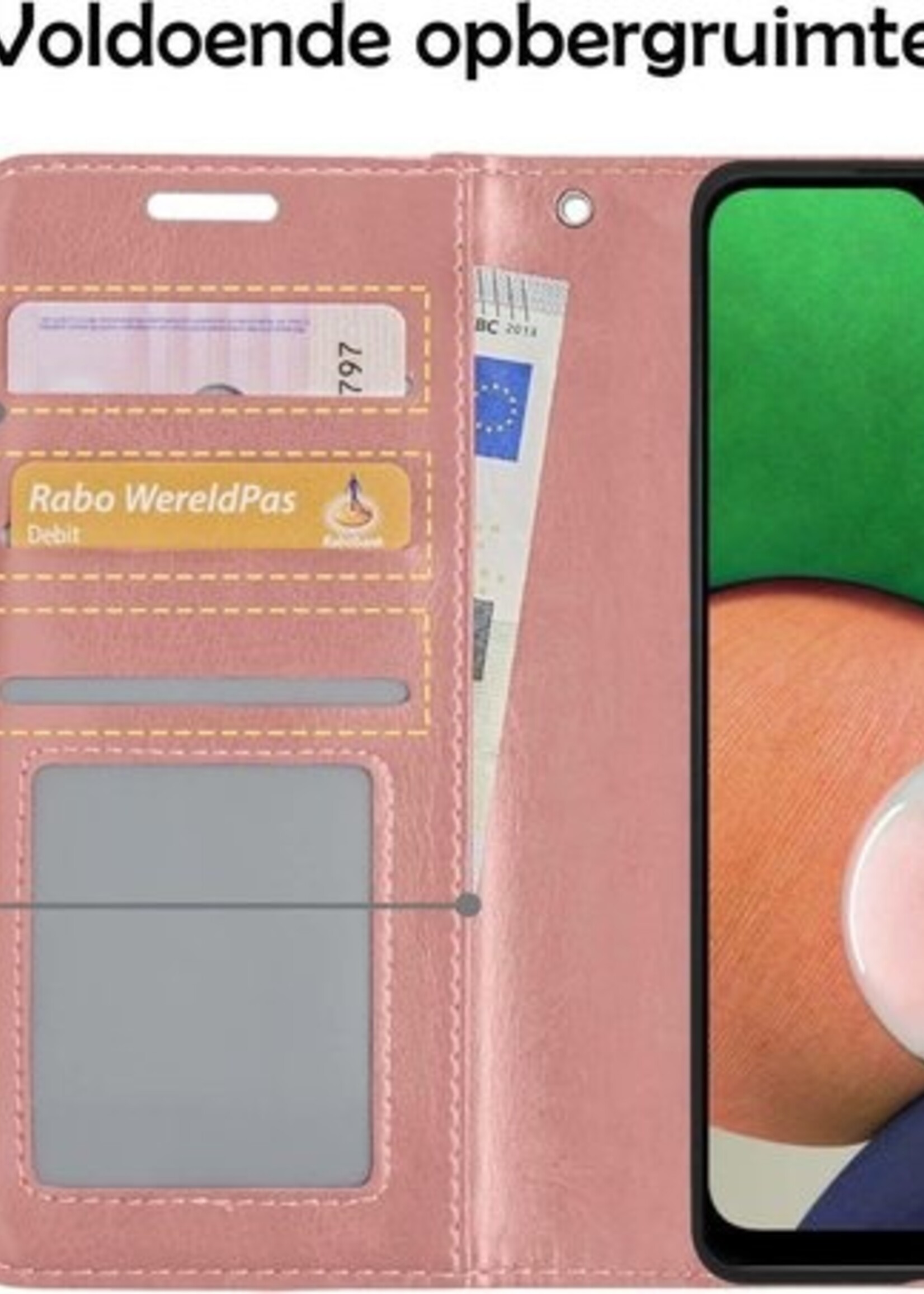 LUQ Hoesje Geschikt voor Samsung A22 4G Hoesje Book Case Hoes Wallet Cover - Hoes Geschikt voor Samsung Galaxy A22 4G Hoesje Bookcase Hoes - Rosé goud