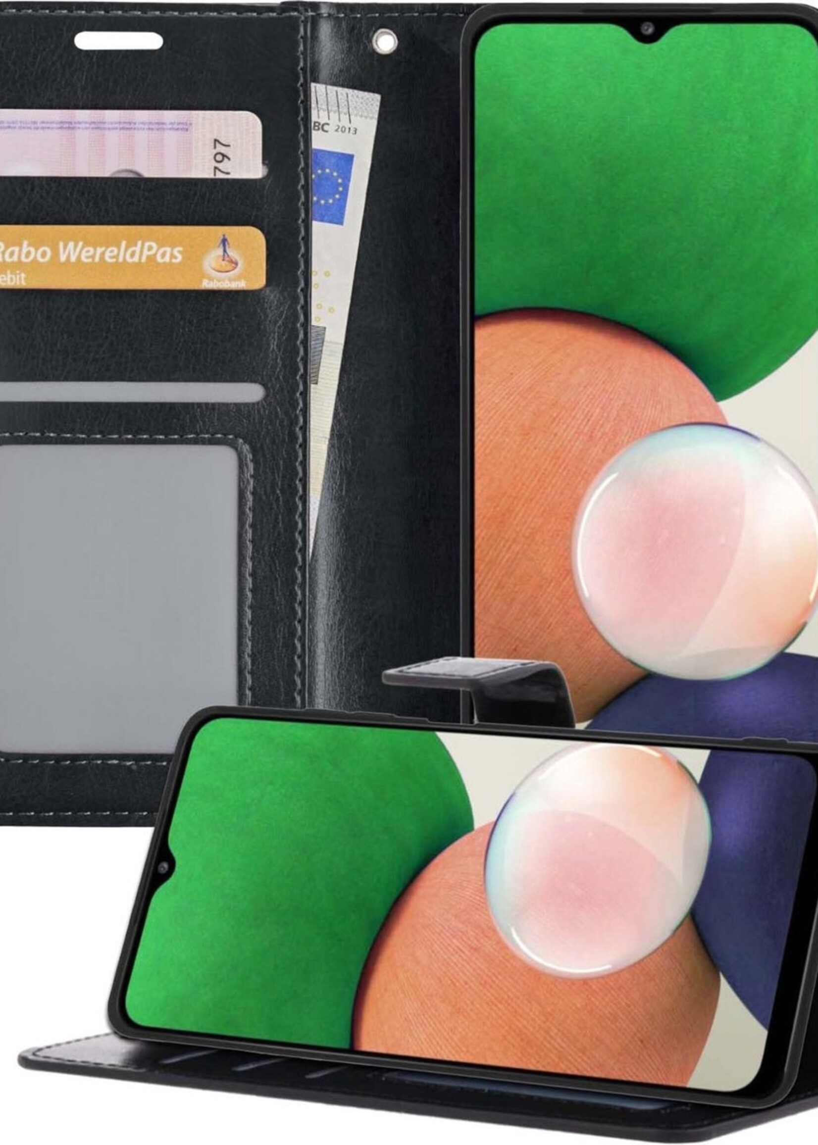 LUQ Hoesje Geschikt voor Samsung A22 5G Hoesje Book Case Hoes Wallet Cover - Hoes Geschikt voor Samsung Galaxy A22 5G Hoesje Bookcase Hoes - Zwart