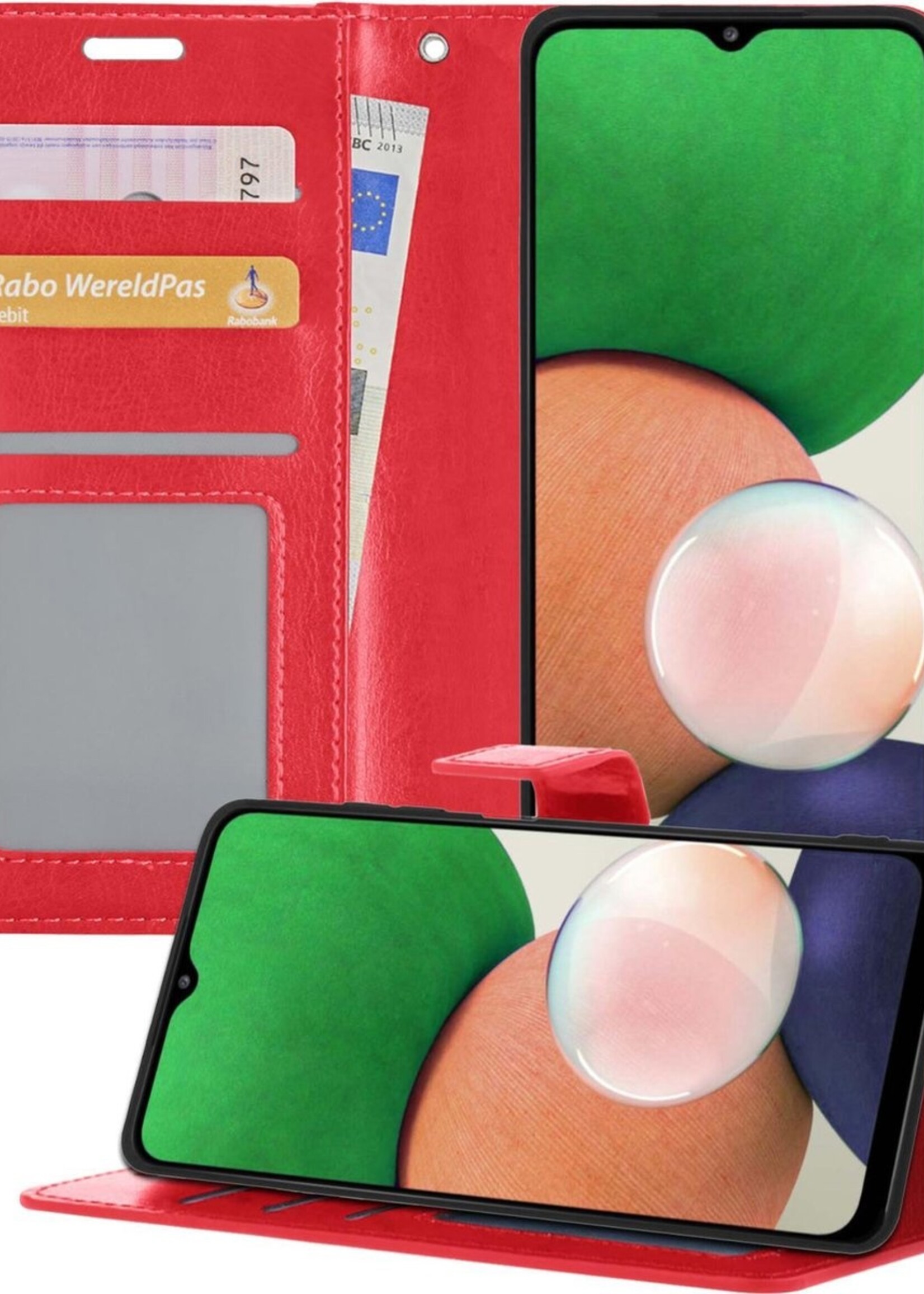 LUQ Hoesje Geschikt voor Samsung A22 5G Hoesje Book Case Hoes Wallet Cover - Hoes Geschikt voor Samsung Galaxy A22 5G Hoesje Bookcase Hoes - Rood