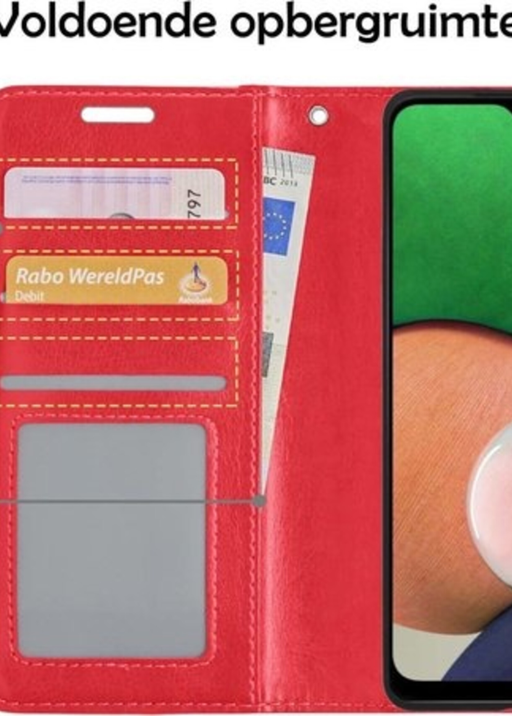 LUQ Hoesje Geschikt voor Samsung A22 5G Hoesje Book Case Hoes Wallet Cover - Hoes Geschikt voor Samsung Galaxy A22 5G Hoesje Bookcase Hoes - Rood