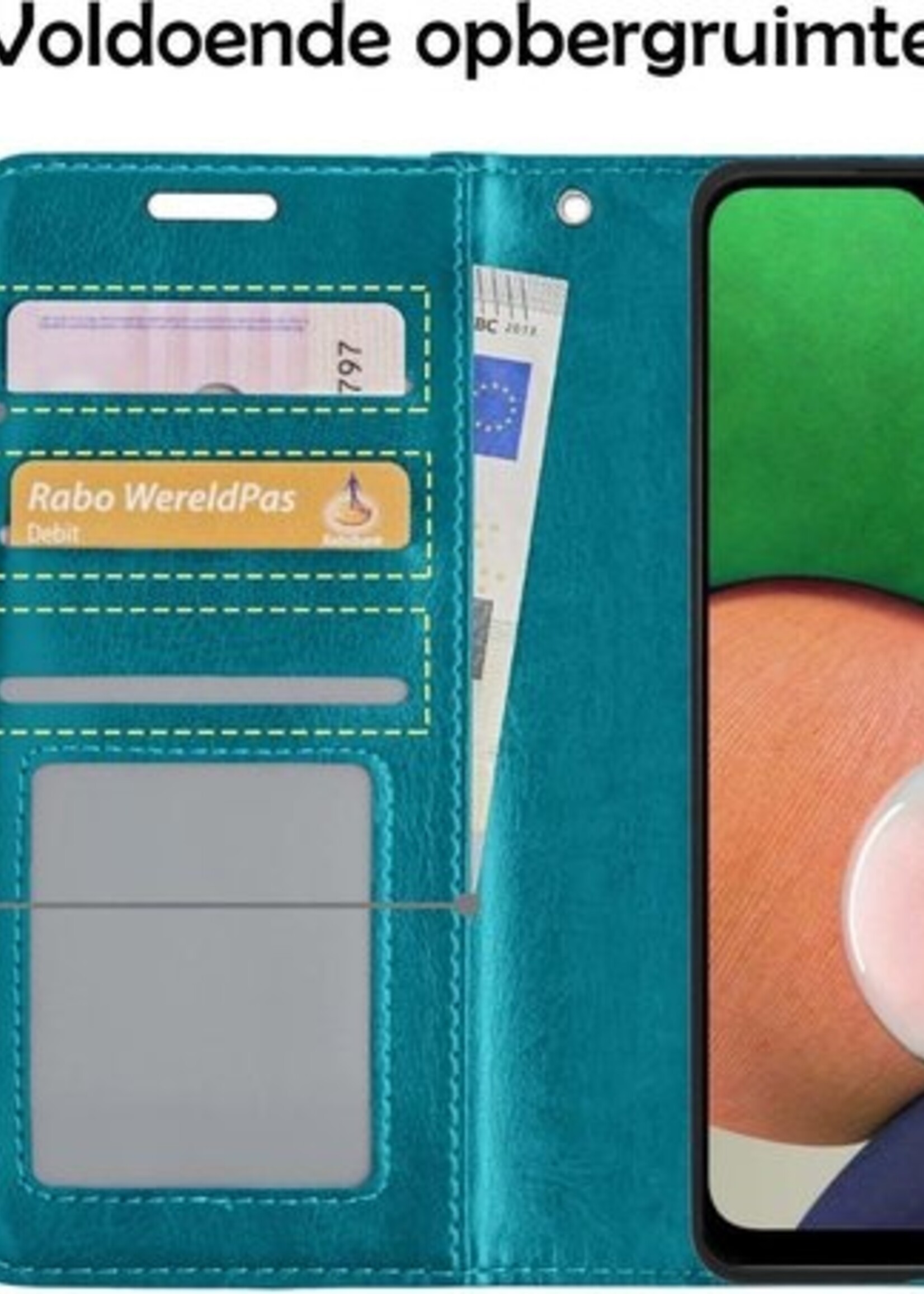 LUQ Hoesje Geschikt voor Samsung A22 5G Hoesje Book Case Hoes Wallet Cover - Hoes Geschikt voor Samsung Galaxy A22 5G Hoesje Bookcase Hoes - Turquoise