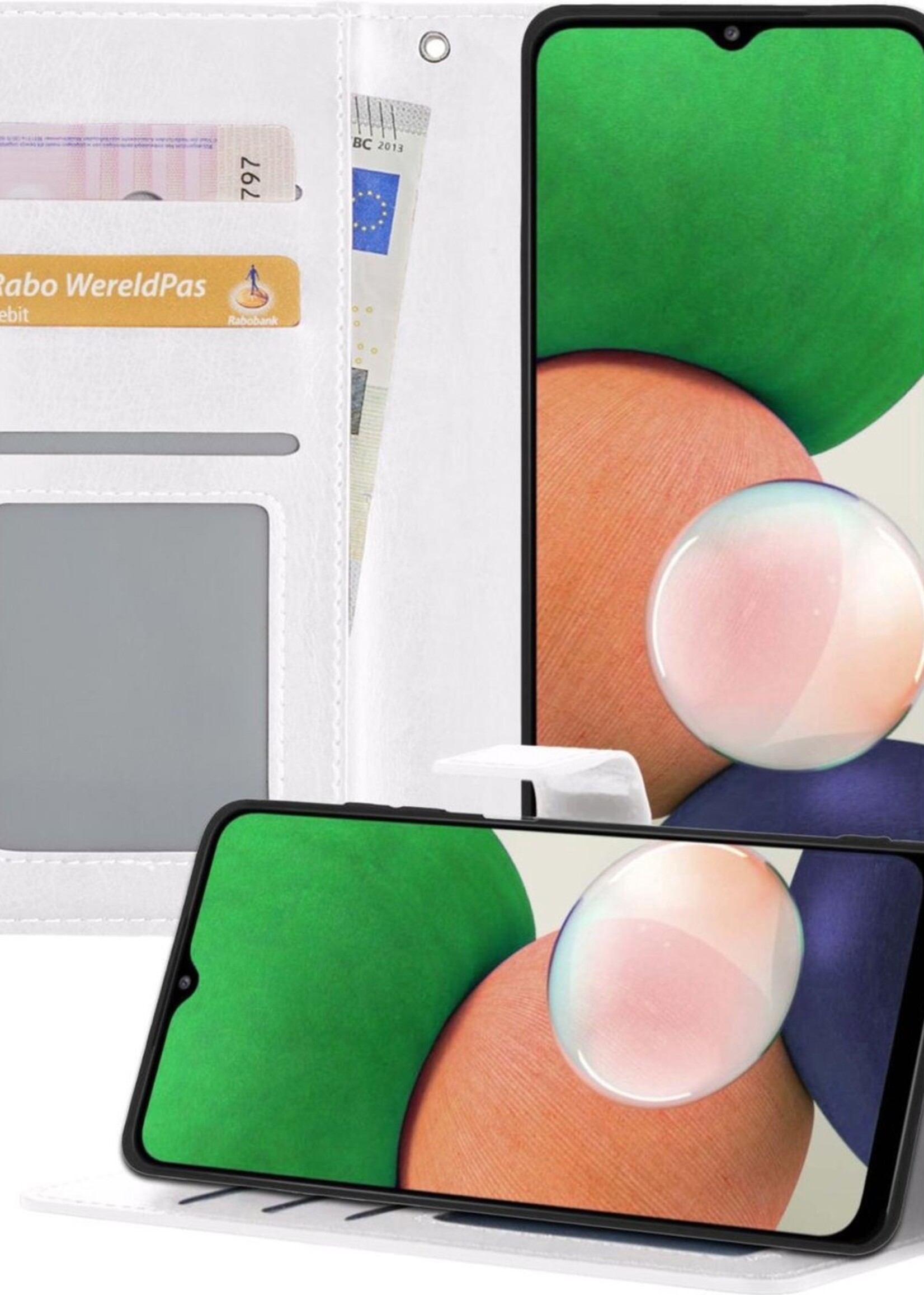 LUQ Hoesje Geschikt voor Samsung A22 5G Hoesje Book Case Hoes Wallet Cover - Hoes Geschikt voor Samsung Galaxy A22 5G Hoesje Bookcase Hoes - Wit