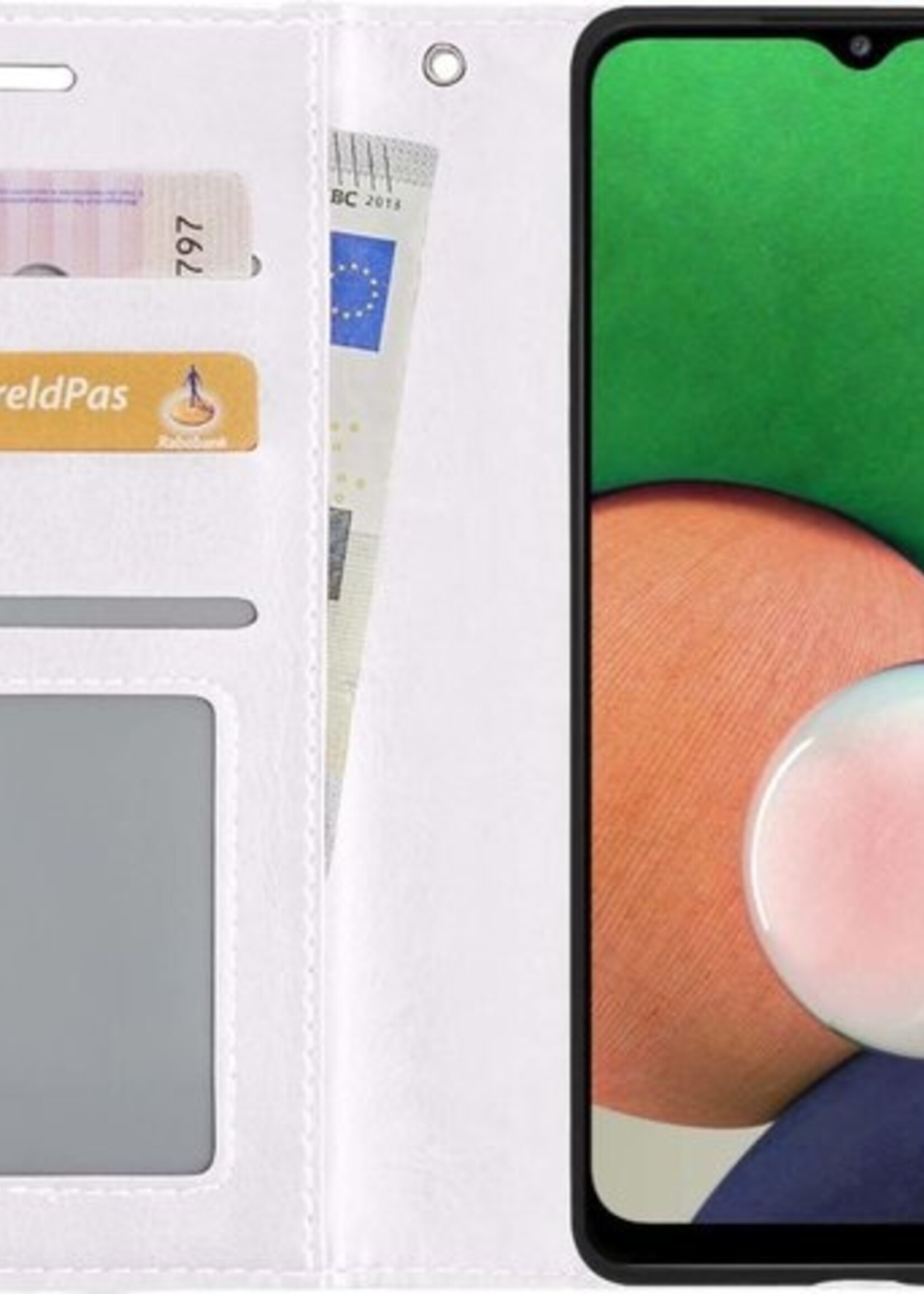 LUQ Hoesje Geschikt voor Samsung A22 5G Hoesje Book Case Hoes Wallet Cover - Hoes Geschikt voor Samsung Galaxy A22 5G Hoesje Bookcase Hoes - Wit