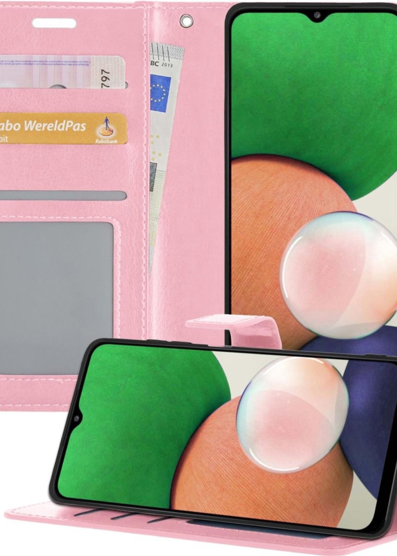 LUQ Hoesje Geschikt voor Samsung A22 5G Hoesje Book Case Hoes Wallet Cover - Hoes Geschikt voor Samsung Galaxy A22 5G Hoesje Bookcase Hoes - Lichtroze