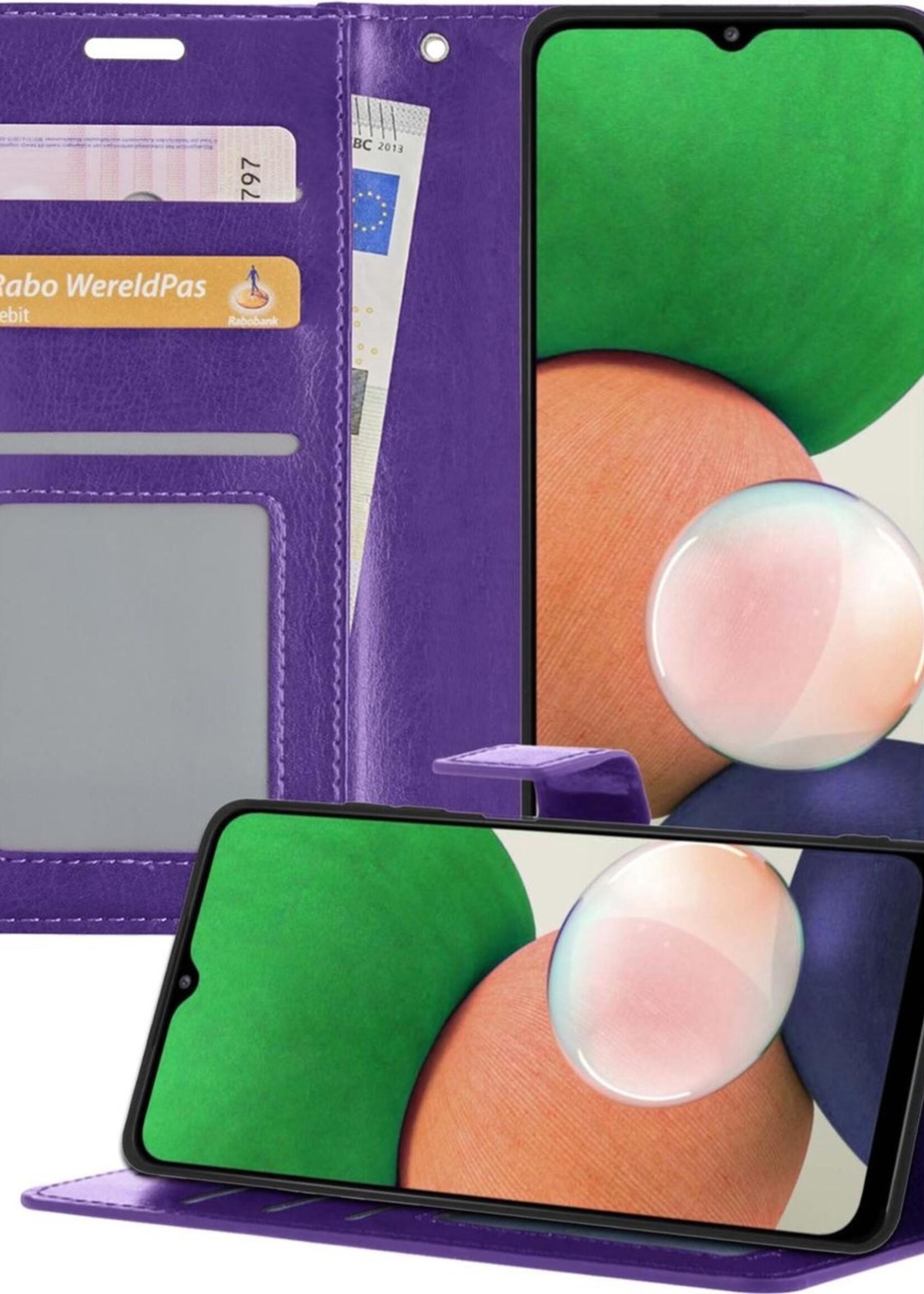 LUQ Hoesje Geschikt voor Samsung A22 5G Hoesje Book Case Hoes Wallet Cover - Hoes Geschikt voor Samsung Galaxy A22 5G Hoesje Bookcase Hoes - Paars