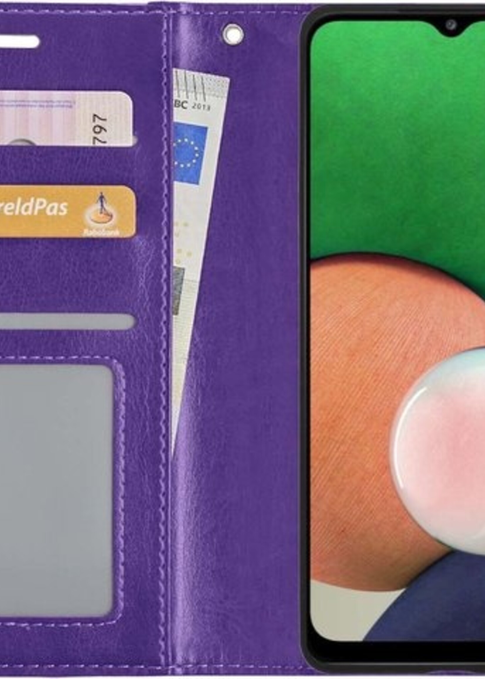 LUQ Hoesje Geschikt voor Samsung A22 5G Hoesje Book Case Hoes Wallet Cover - Hoes Geschikt voor Samsung Galaxy A22 5G Hoesje Bookcase Hoes - Paars