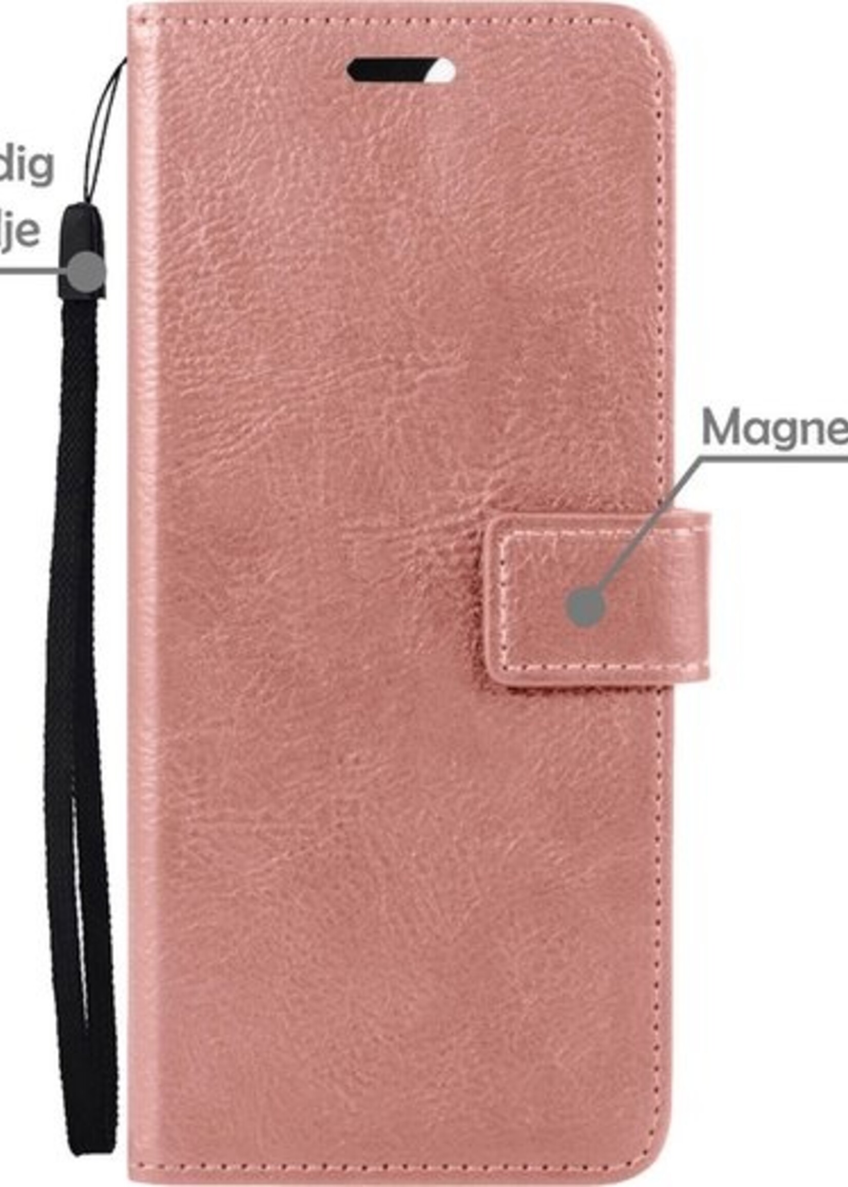 LUQ Hoesje Geschikt voor Samsung A22 5G Hoesje Book Case Hoes Wallet Cover - Hoes Geschikt voor Samsung Galaxy A22 5G Hoesje Bookcase Hoes - Rosé goud