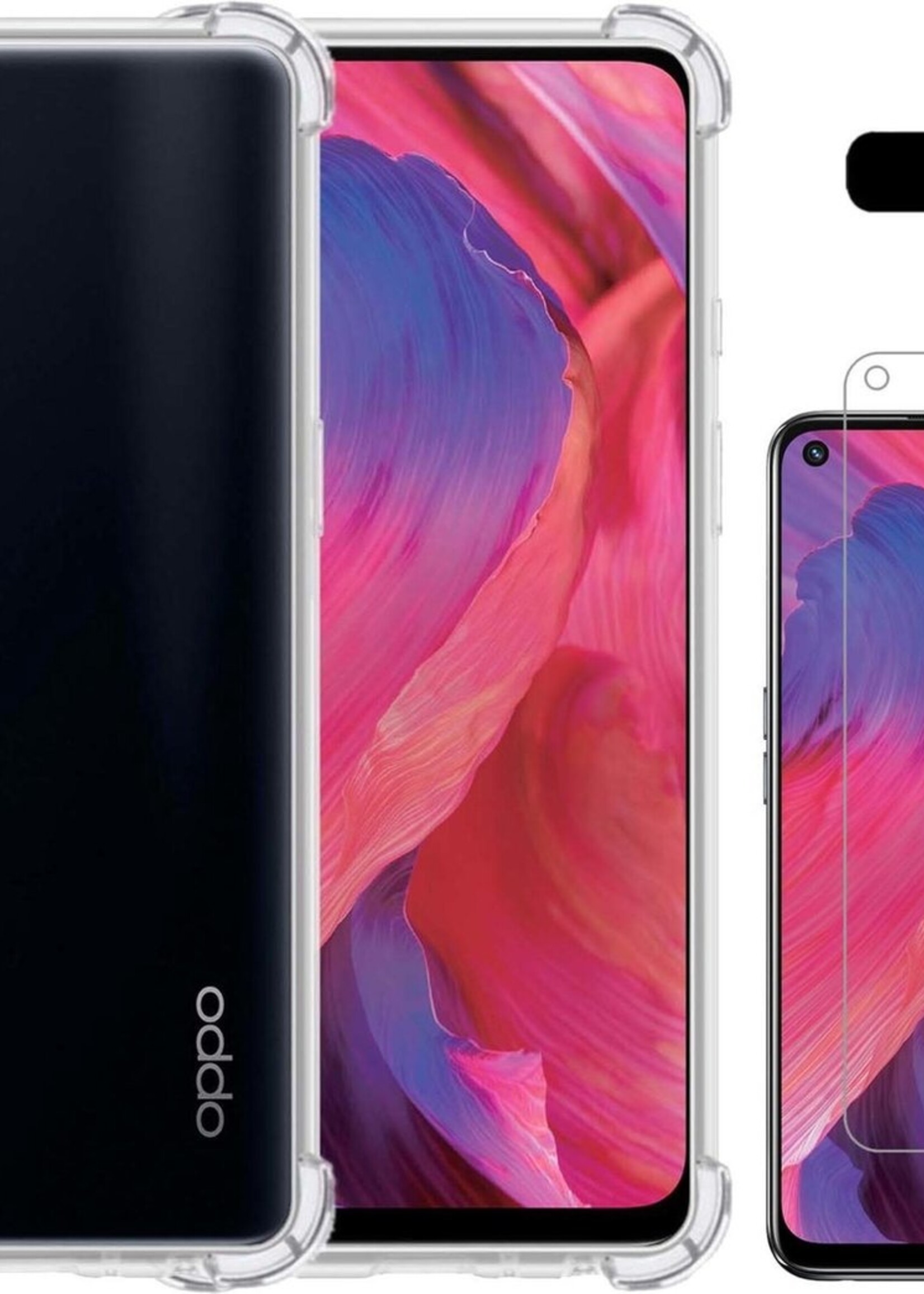 LUQ Hoesje Geschikt voor OPPO A54 Hoesje Shockproof Case Siliconen Met Screenprotector - Hoes Geschikt voor OPPO A54 Hoes Cover Siliconen - Transparant