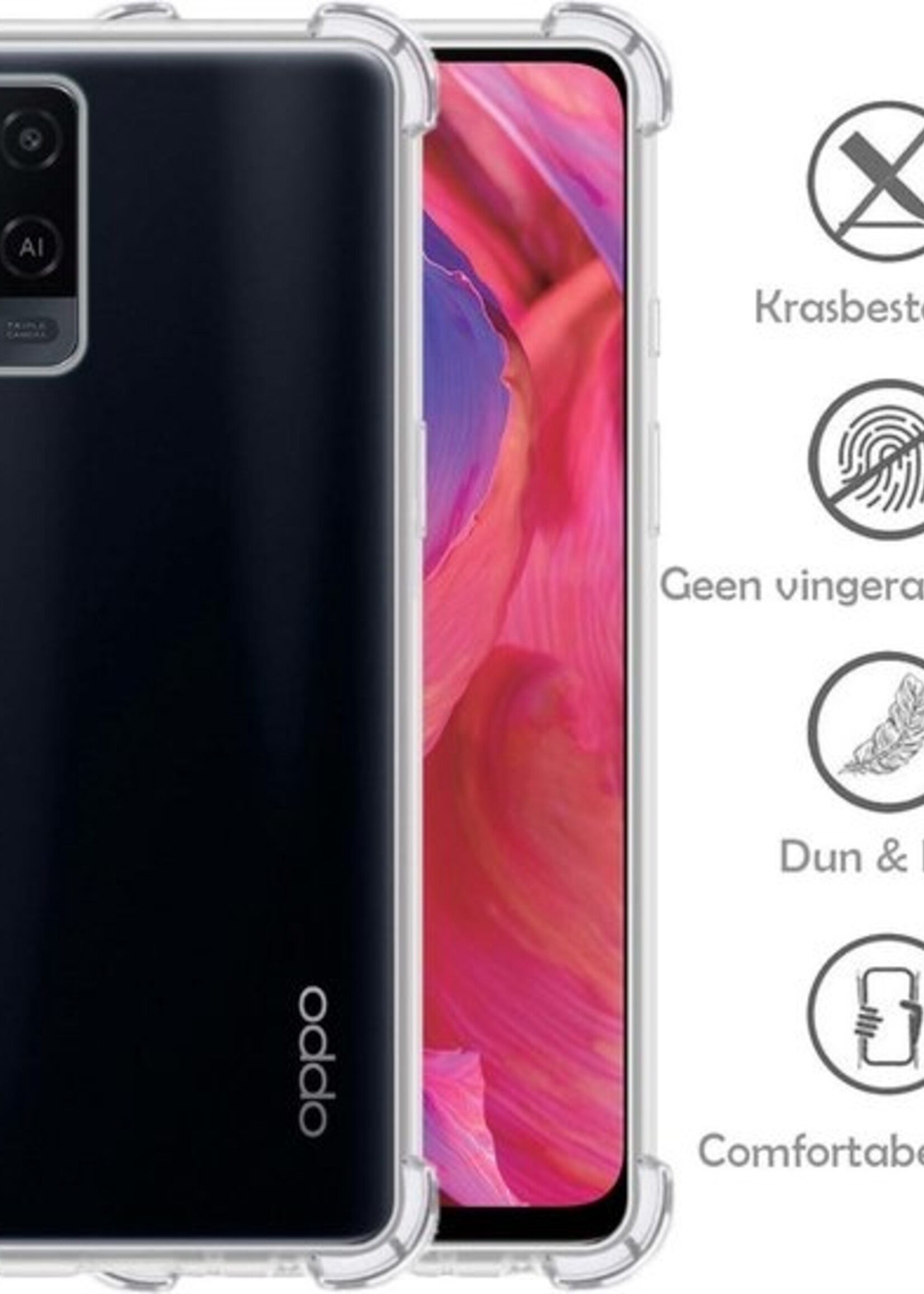 LUQ Hoesje Geschikt voor OPPO A54 Hoesje Shockproof Case Siliconen Met 2x Screenprotector - Hoes Geschikt voor OPPO A54 Hoes Cover Siliconen - Transparant